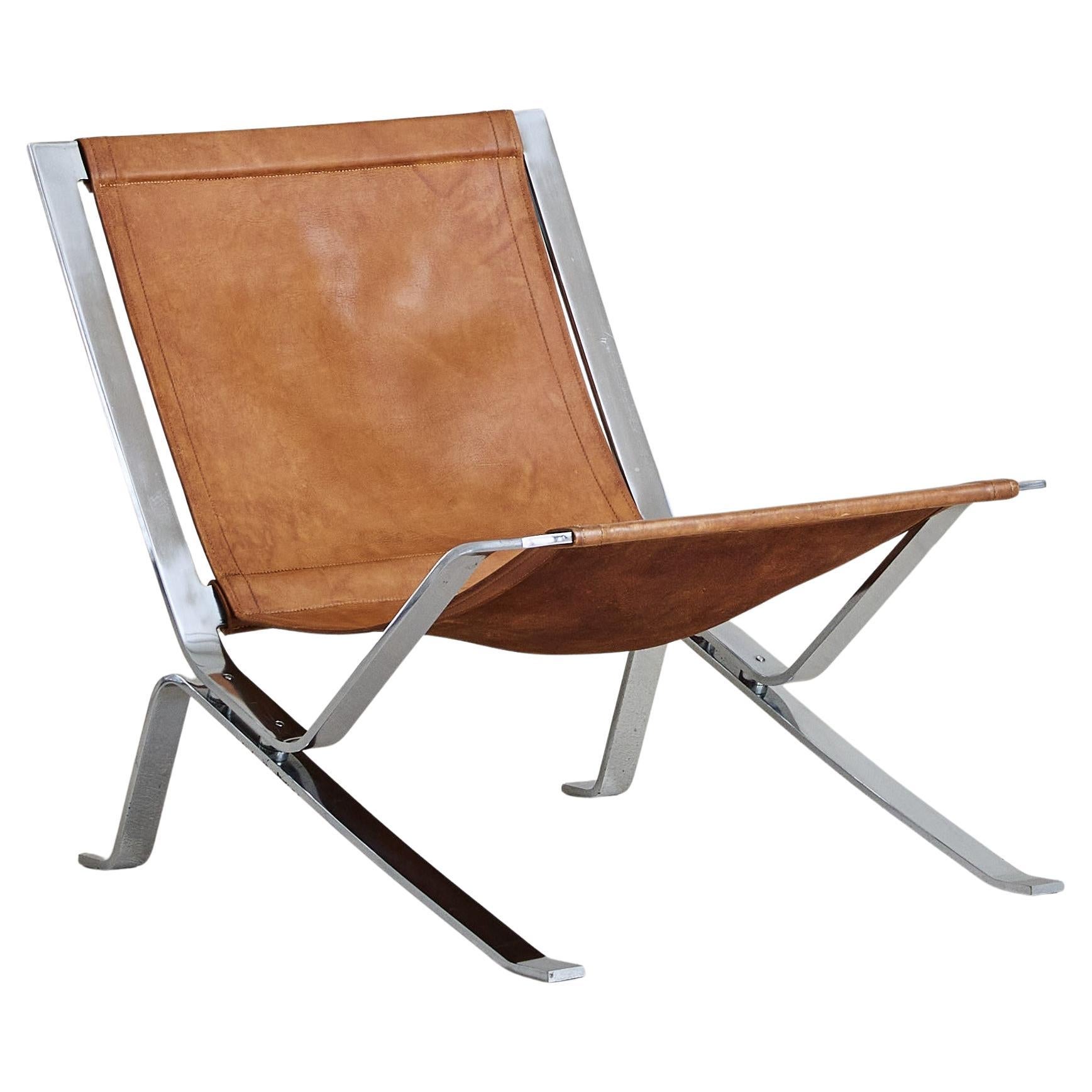 Danish Brown Leather + Chrome Frame Lounge Chair #1, 1960s
