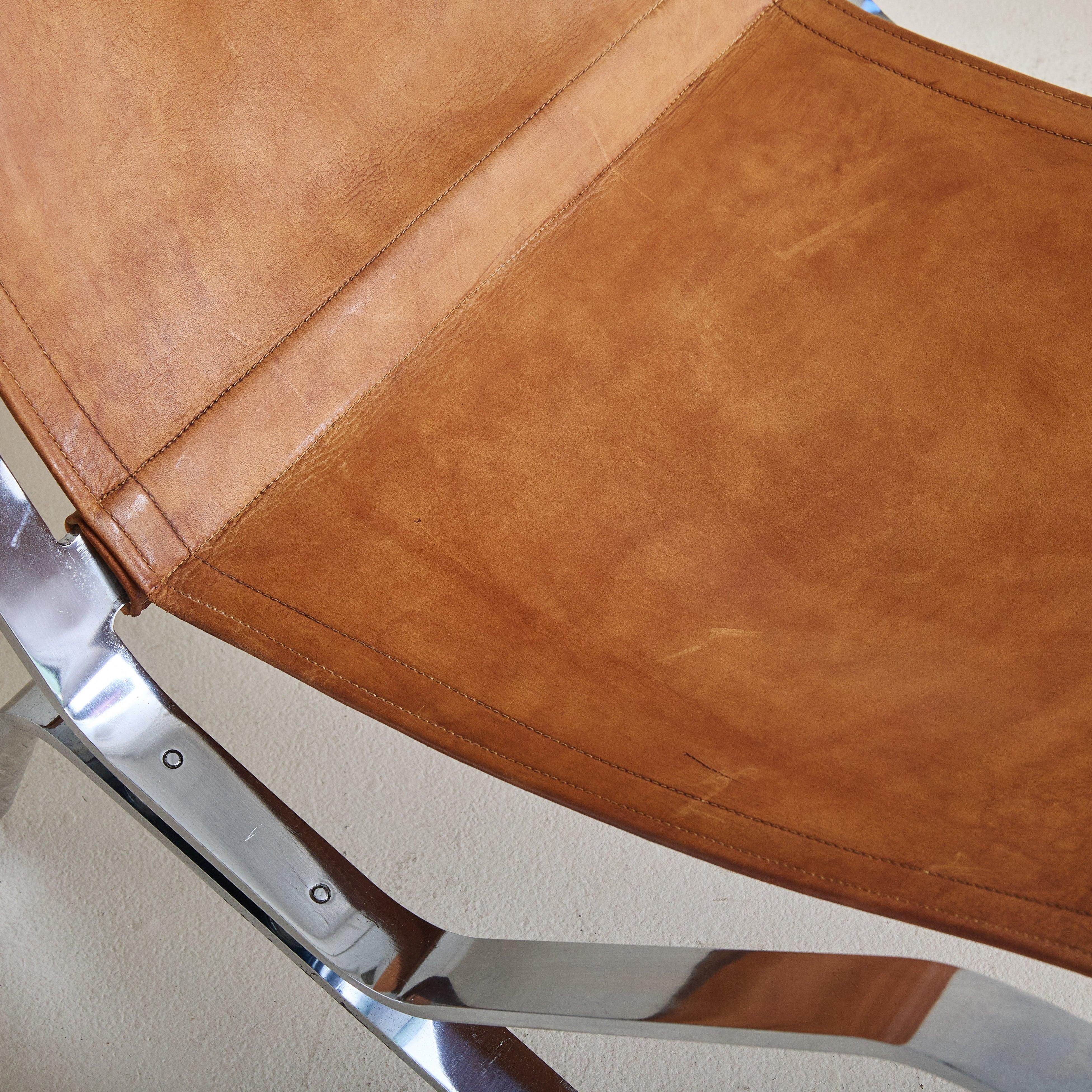 Danish Brown Leather + Chrome Frame Lounge Chair #2, 1960s For Sale 6