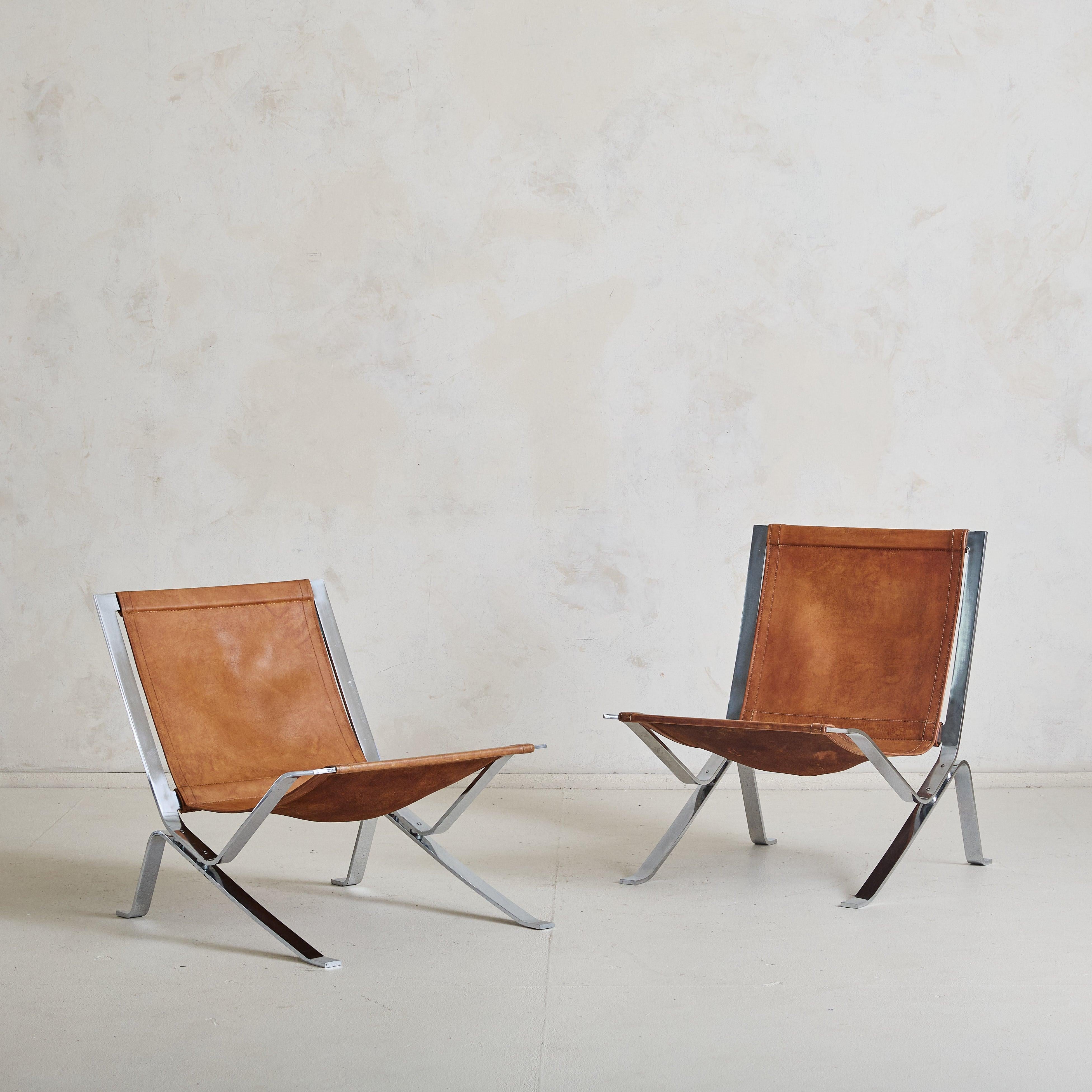 Scandinavian Modern Danish Brown Leather + Chrome Frame Lounge Chair #2, 1960s For Sale