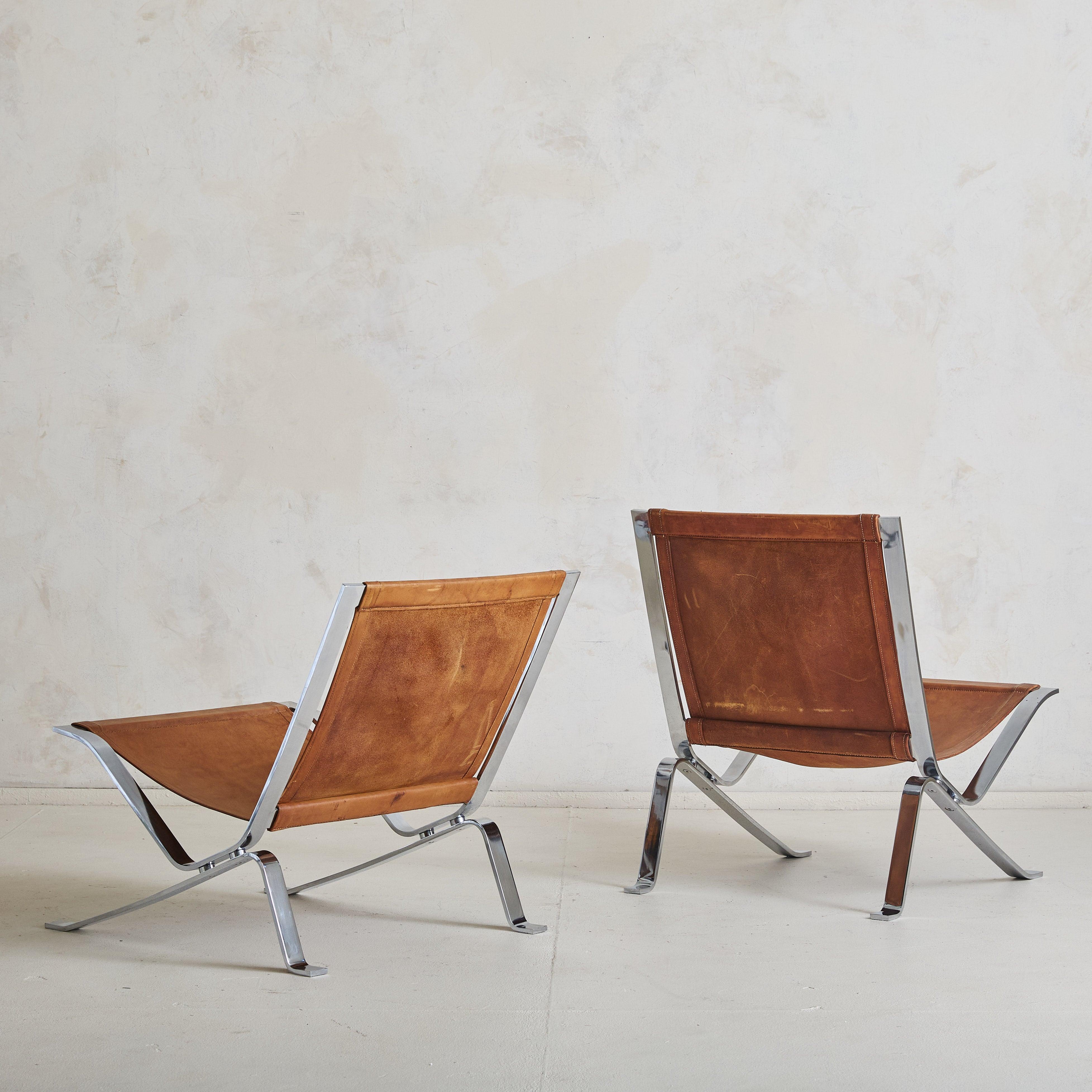 Danish Brown Leather + Chrome Frame Lounge Chair #2, 1960s In Good Condition For Sale In Chicago, IL