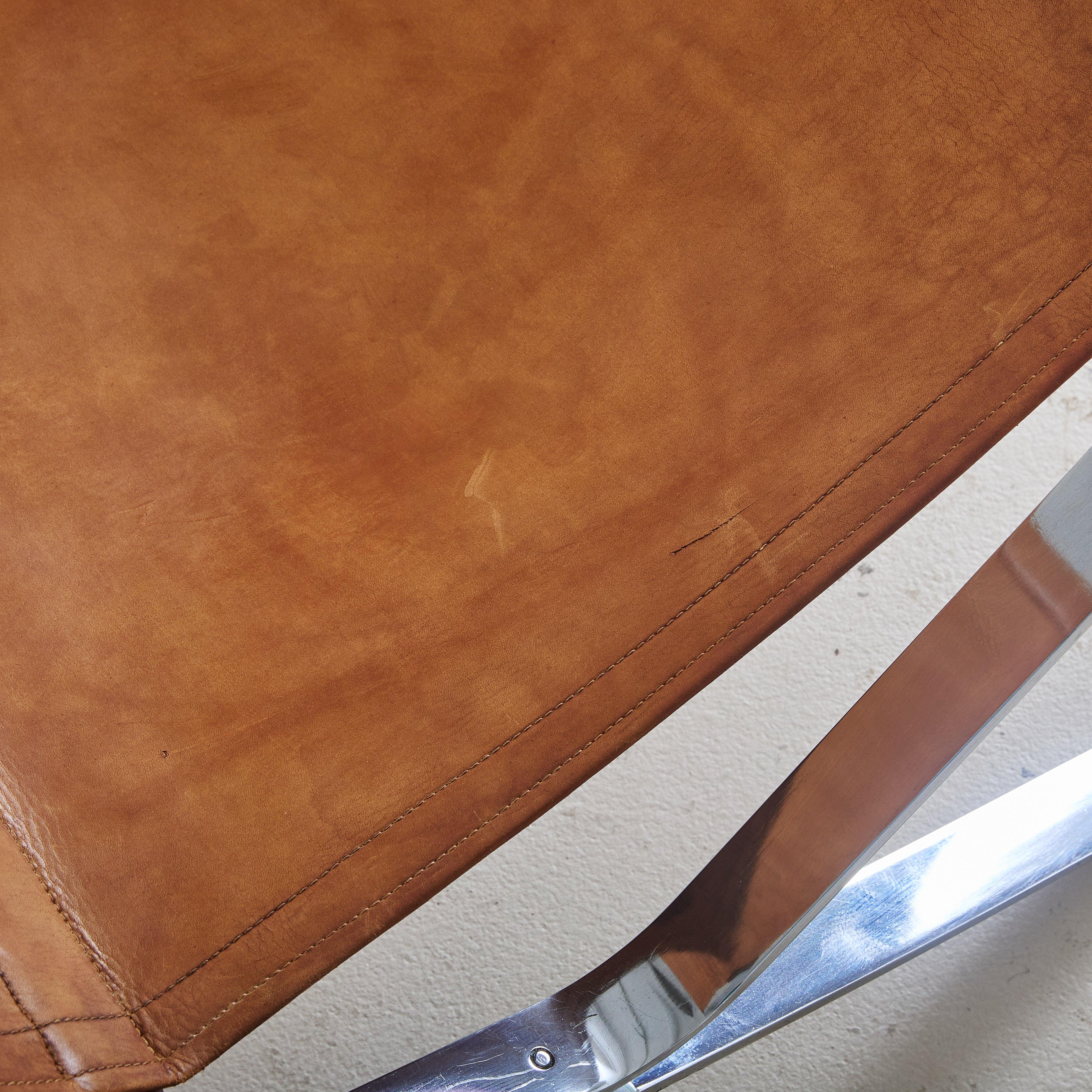 Mid-20th Century Danish Brown Leather + Chrome Frame Lounge Chair #2, 1960s For Sale