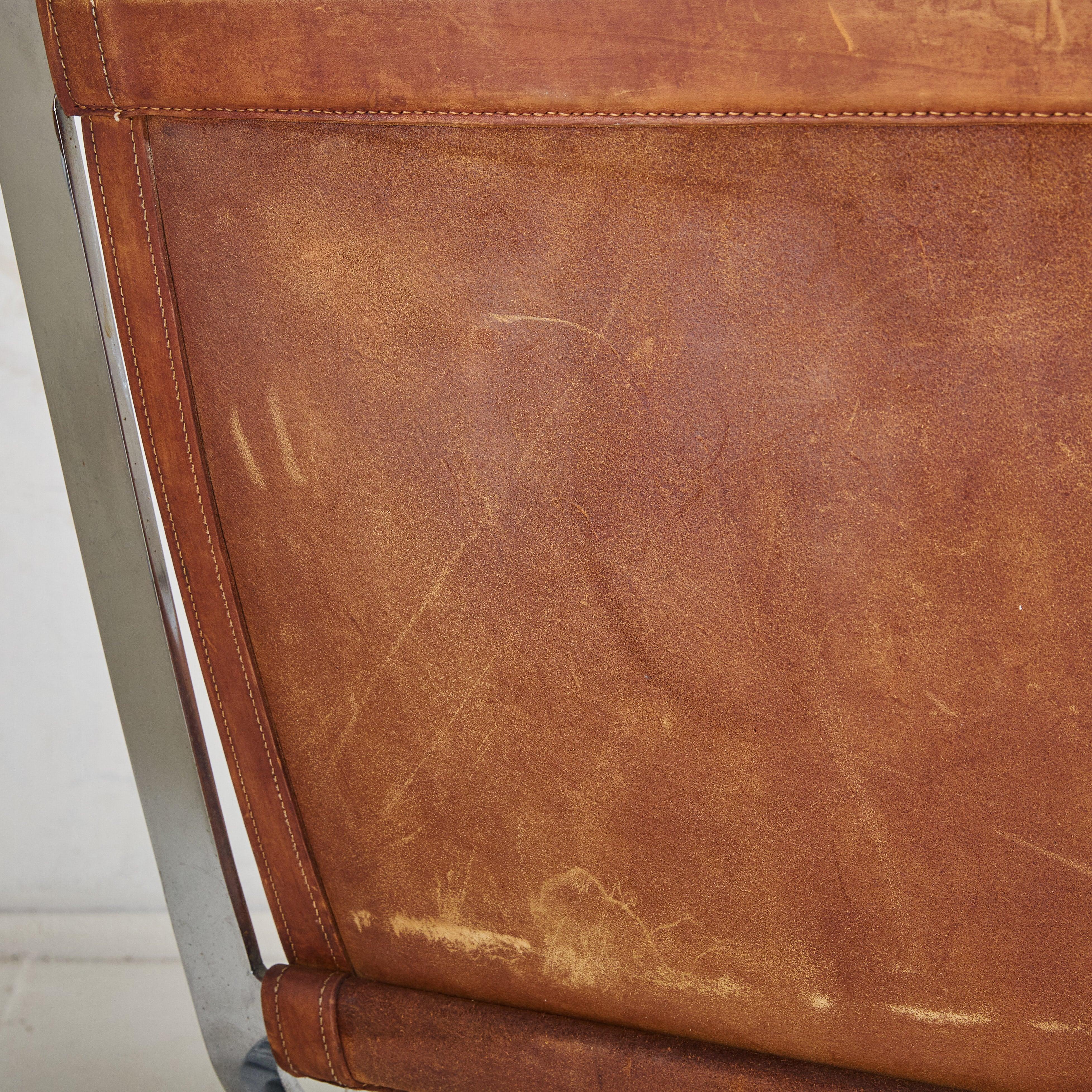 Danish Brown Leather + Chrome Frame Lounge Chair #2, 1960s For Sale 1