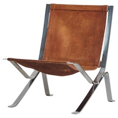 Danish Brown Leather + Chrome Frame Lounge Chair #2, 1960s