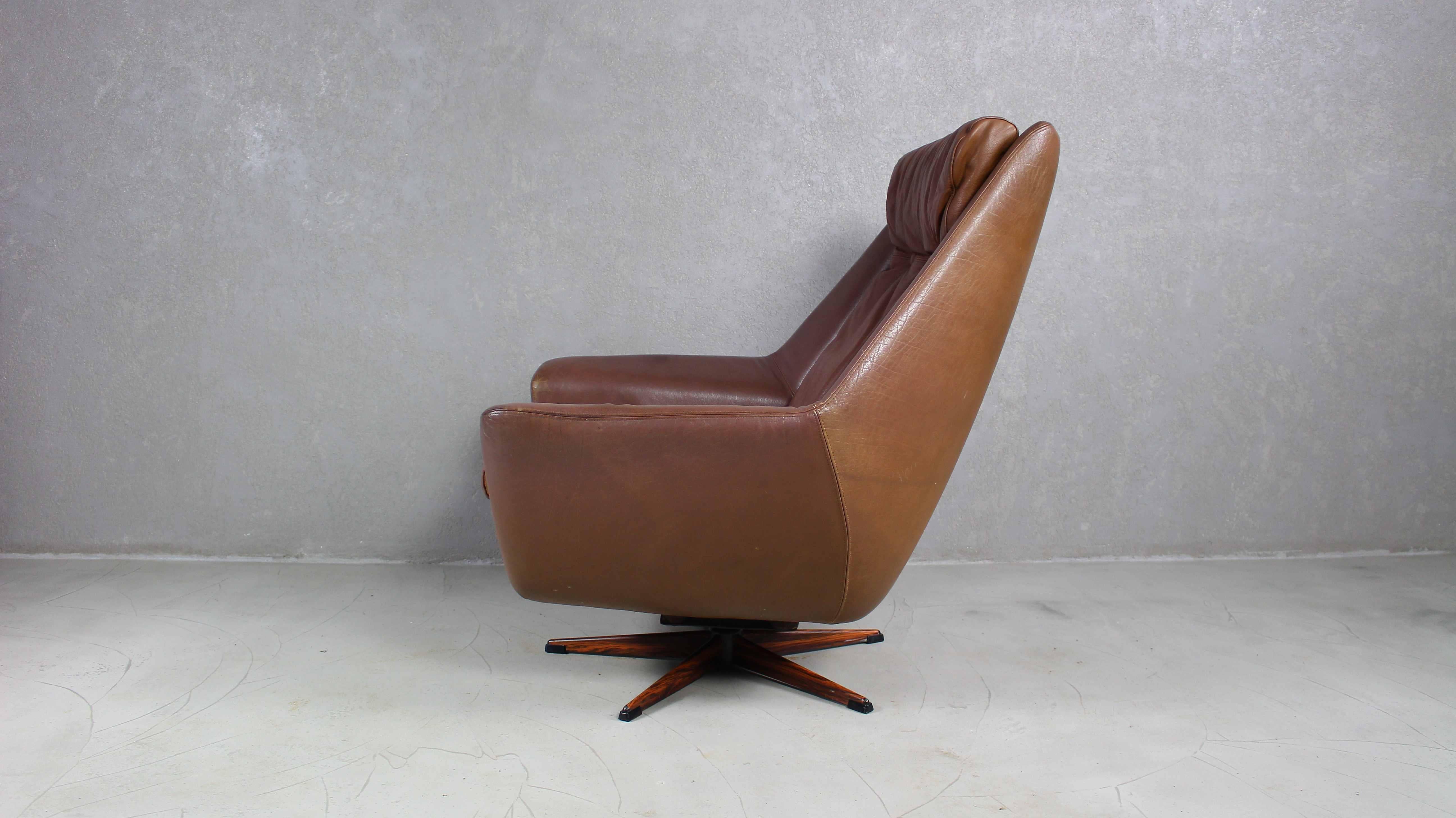 Danish Brown Leather Lounge Chair by Erhardsen & Andersen, 1970s 6