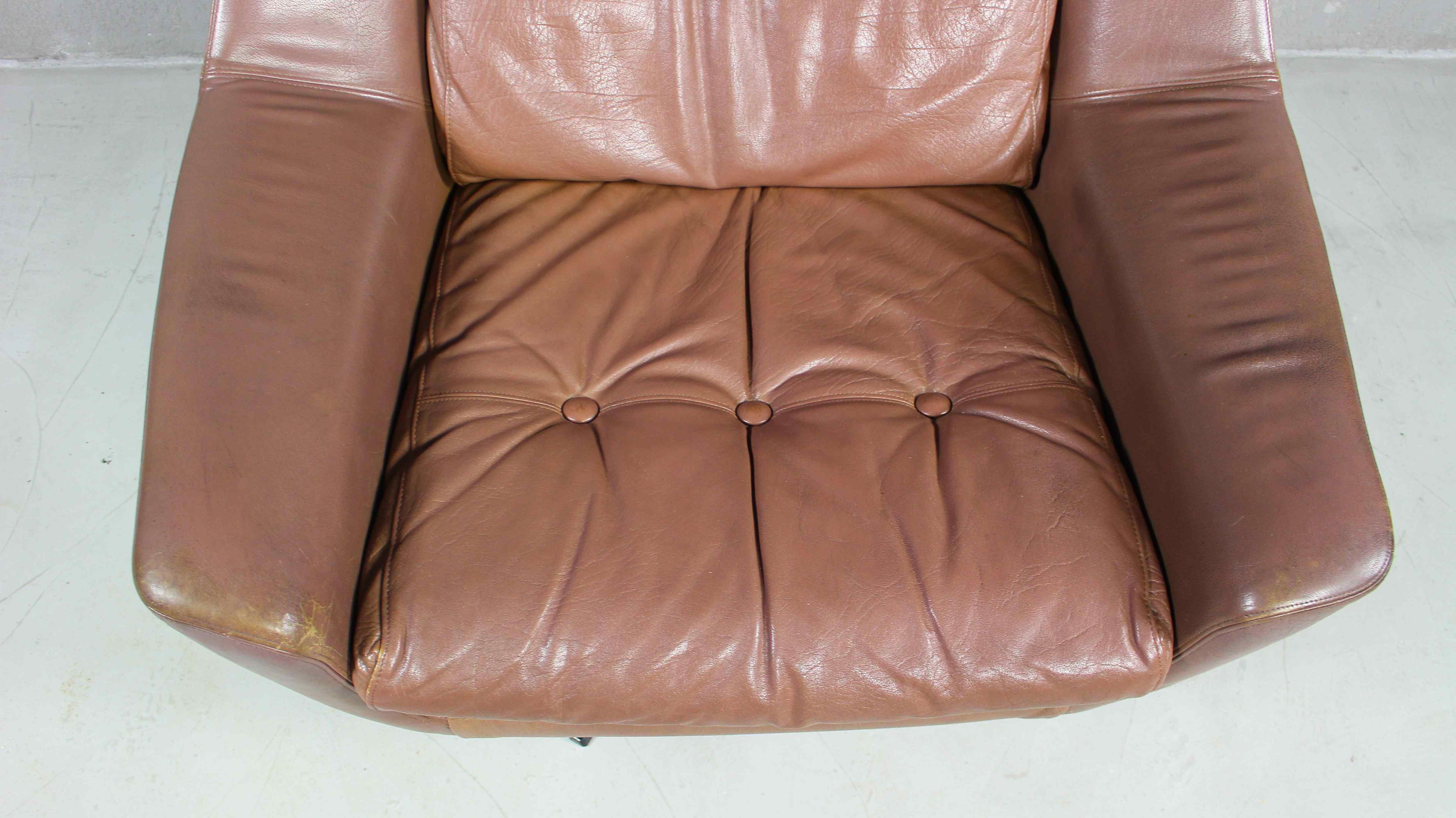 Danish Brown Leather Lounge Chair by Erhardsen & Andersen, 1970s 1