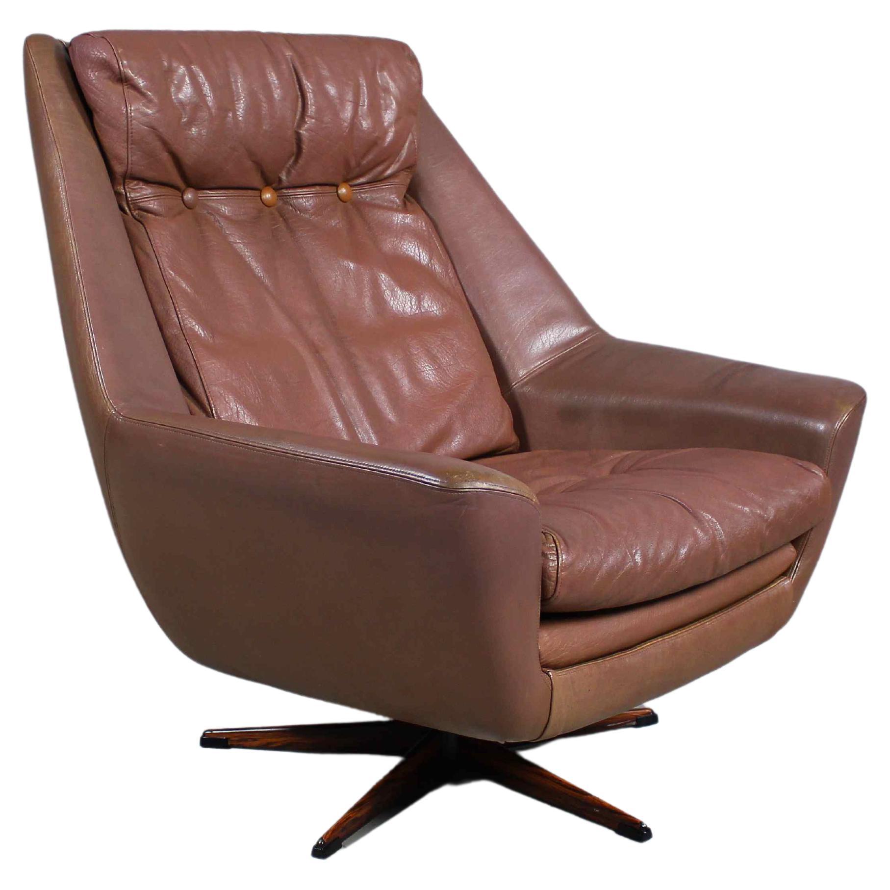 Danish Brown Leather Lounge Chair by Erhardsen & Andersen, 1970s