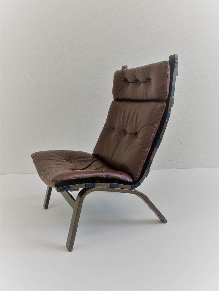 Danish Brown Leather Lounge Chair Farstrup, Denmark 1970 For Sale