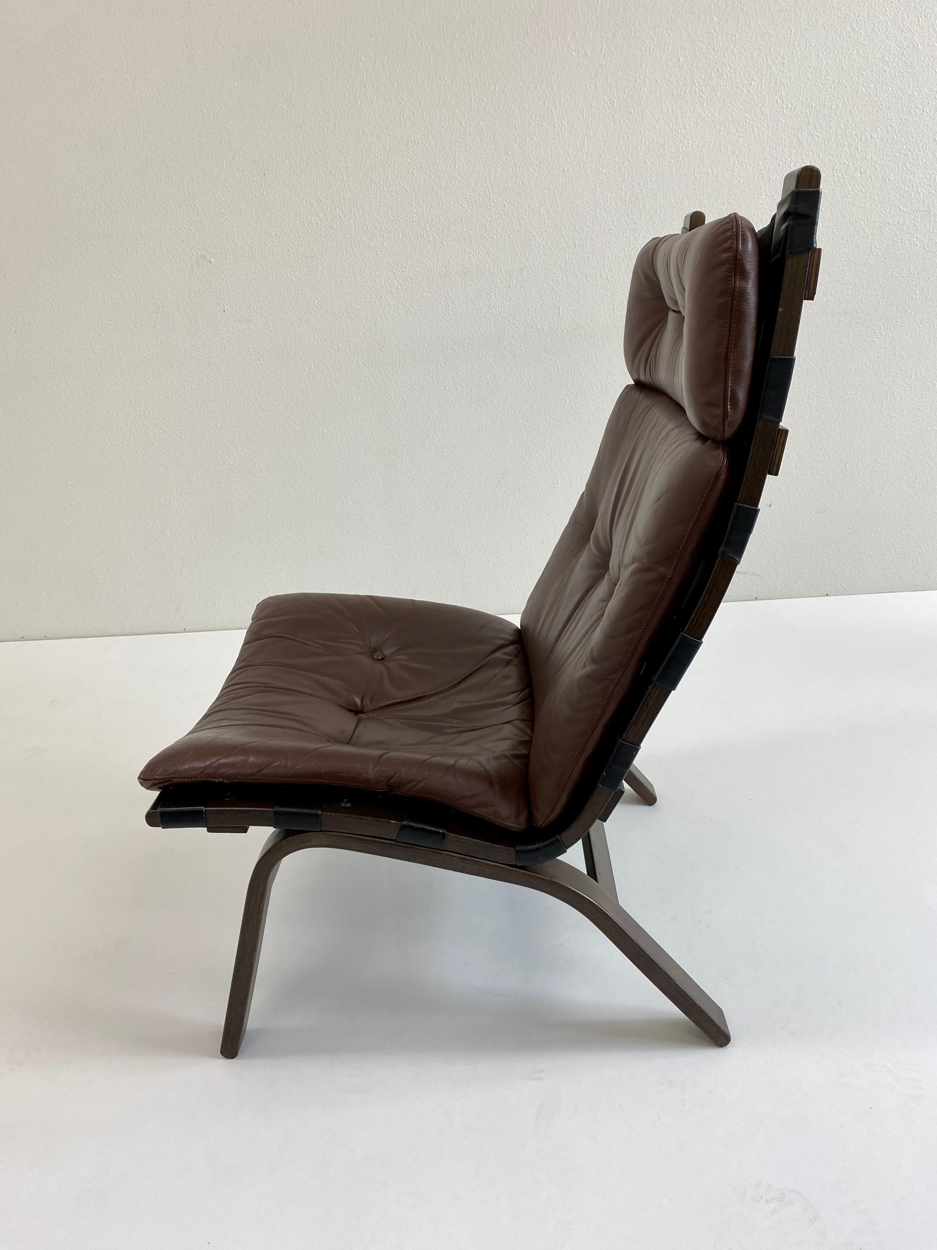 Danish Brown Leather Lounge Chair Farstrup, Denmark 1970 For Sale 6