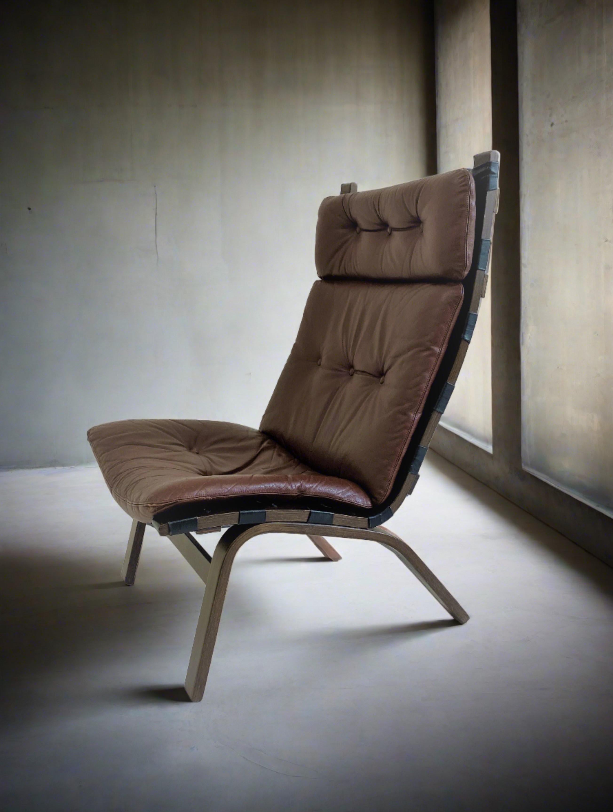 Mid-Century Modern Danish Brown Leather Lounge Chair Farstrup, Denmark 1970 For Sale