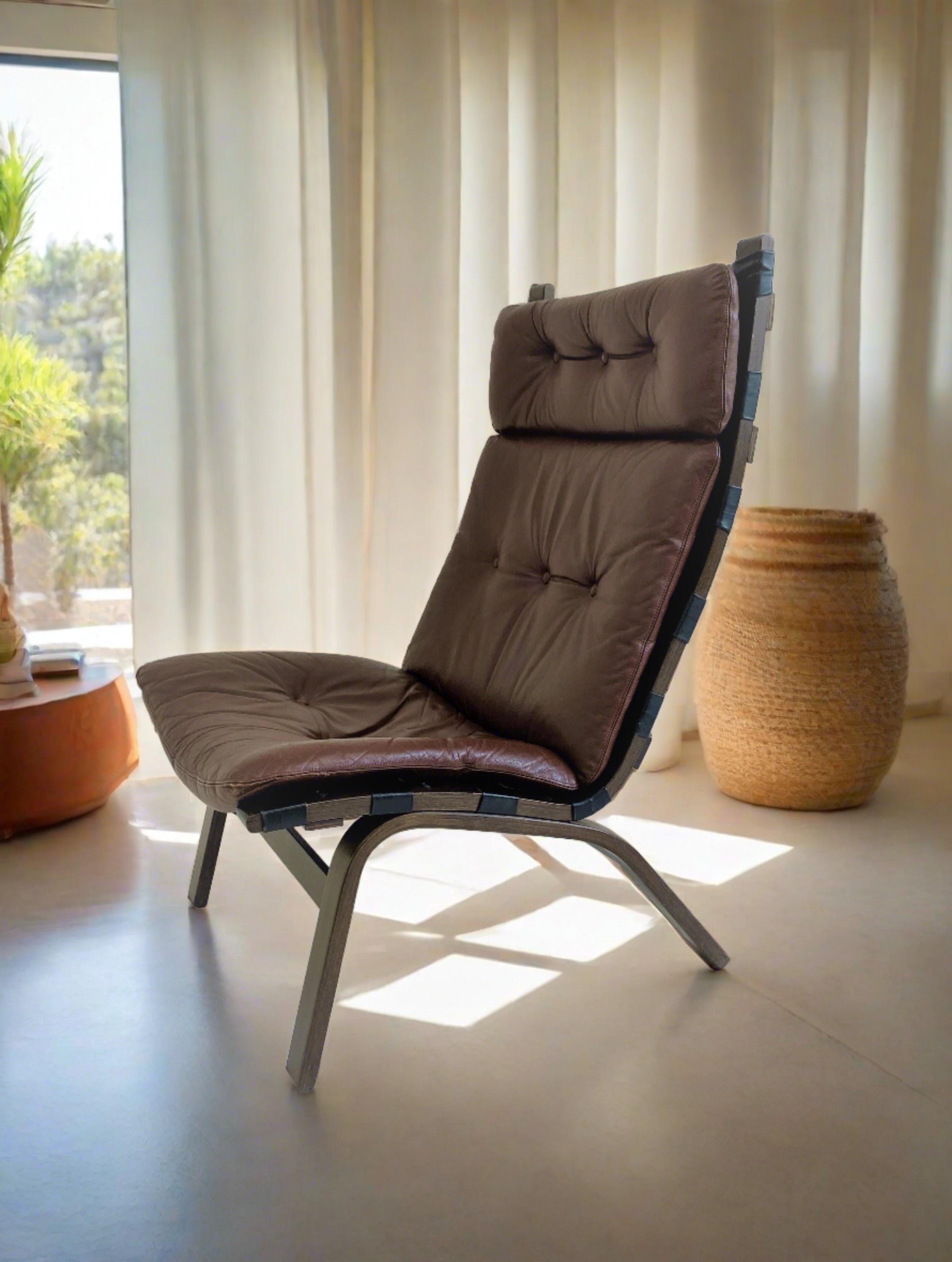 Late 20th Century Danish Brown Leather Lounge Chair Farstrup, Denmark 1970 For Sale