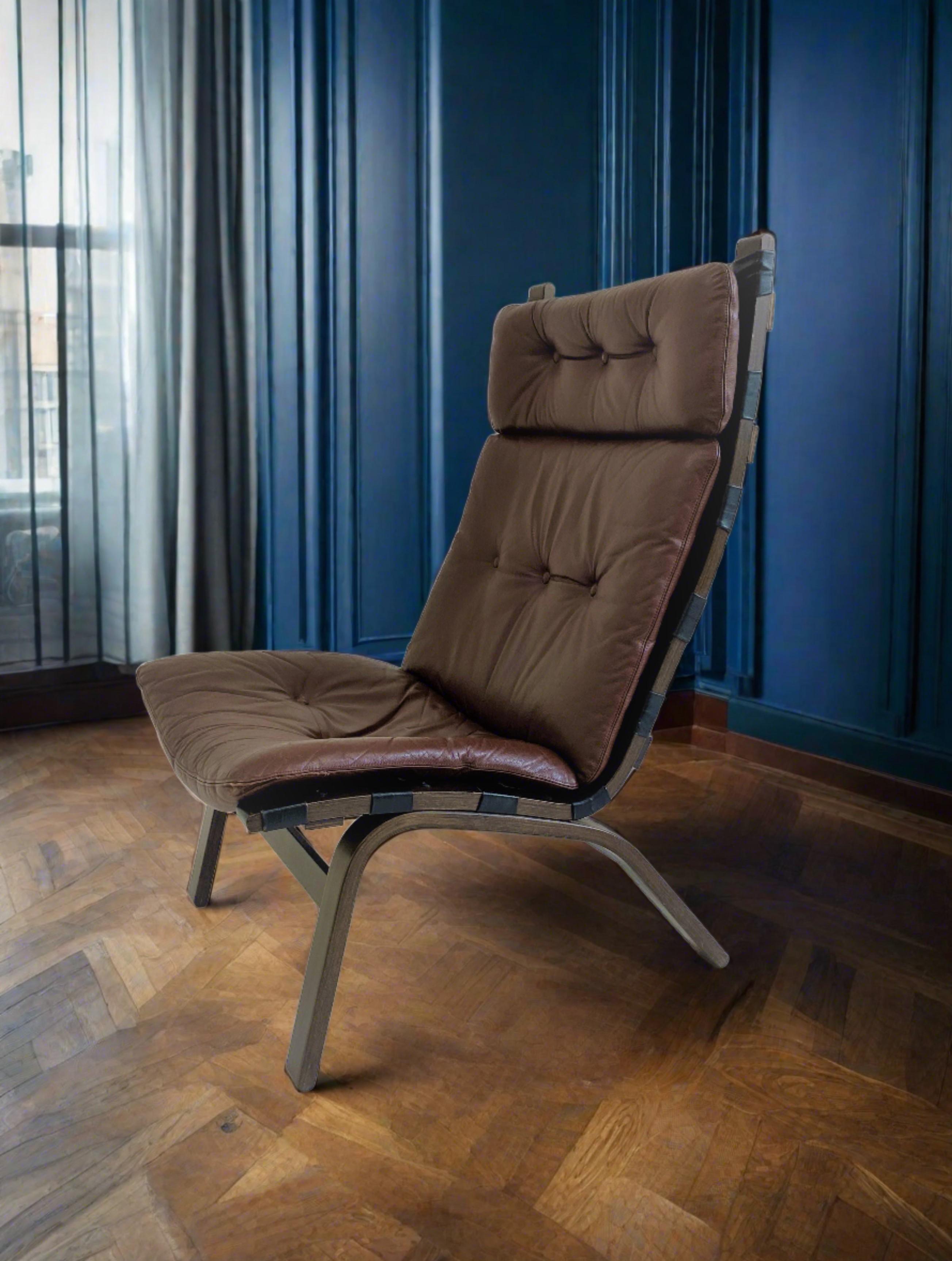 Danish Brown Leather Lounge Chair Farstrup, Denmark 1970 For Sale 1