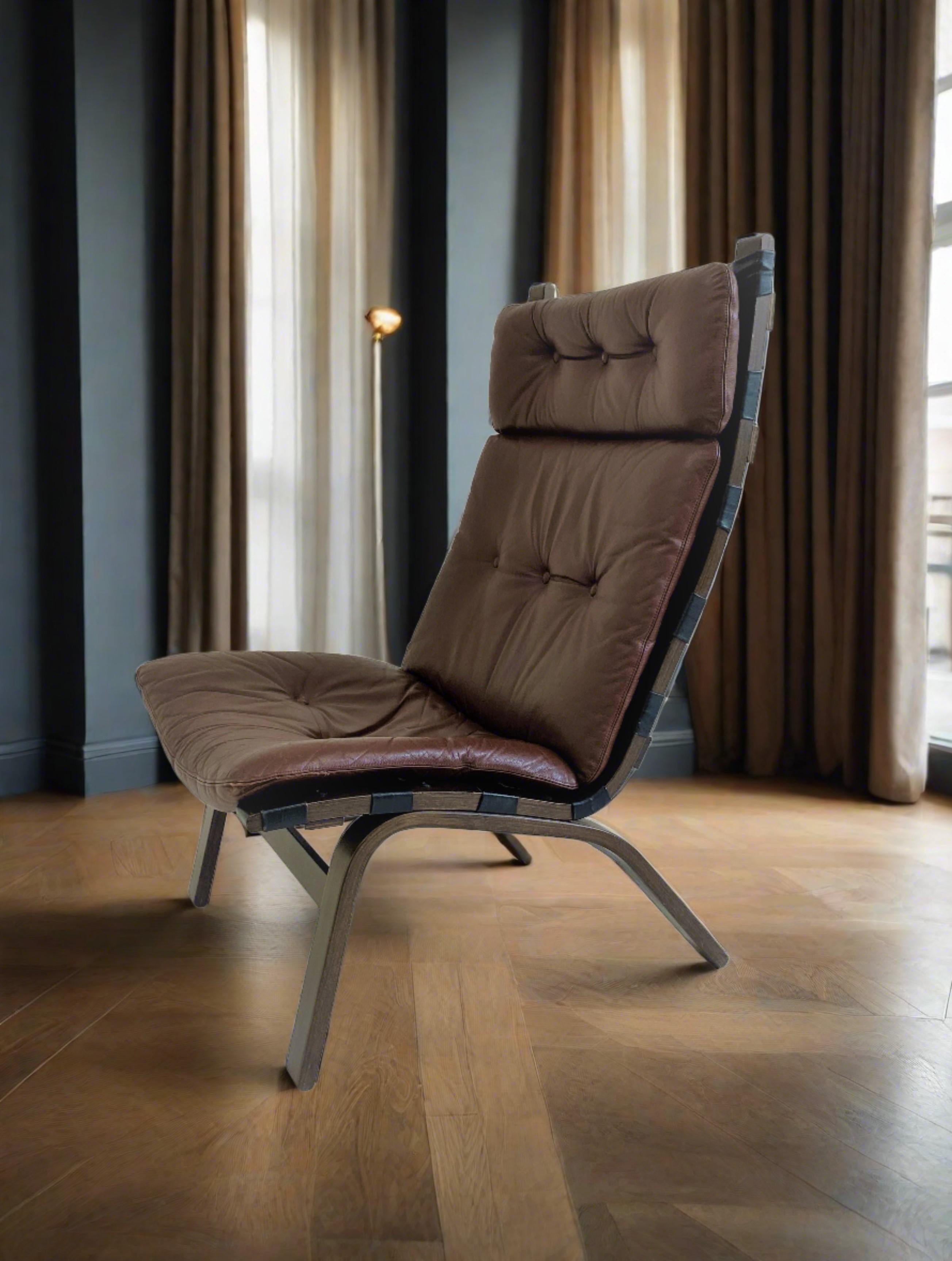 Danish Brown Leather Lounge Chair Farstrup, Denmark 1970 For Sale 2