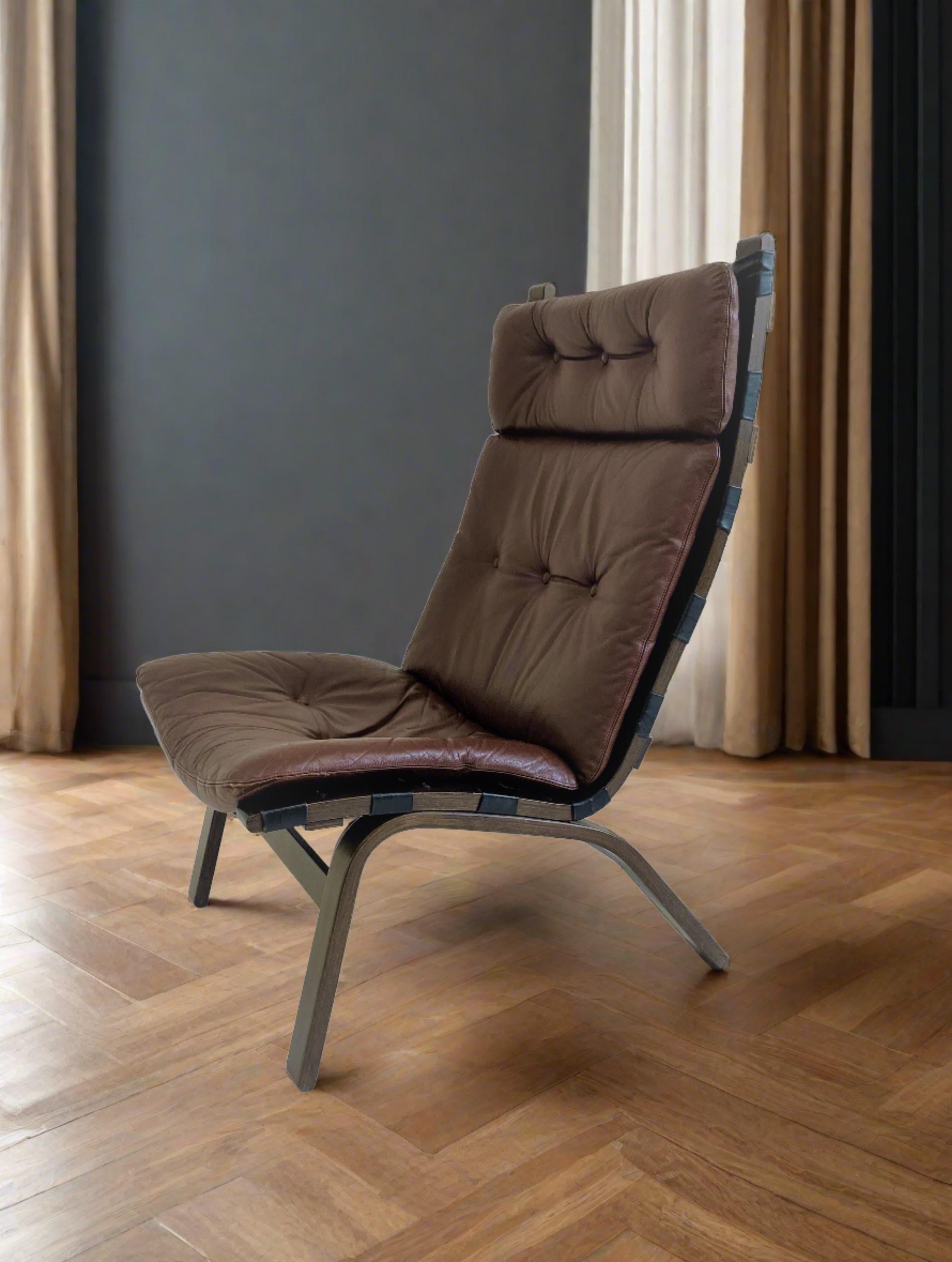 Danish Brown Leather Lounge Chair Farstrup, Denmark 1970 For Sale 3