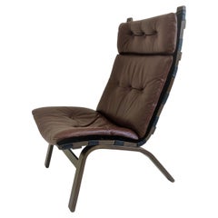 Vintage Danish Brown Leather Lounge Chair Farstrup, Denmark 1970