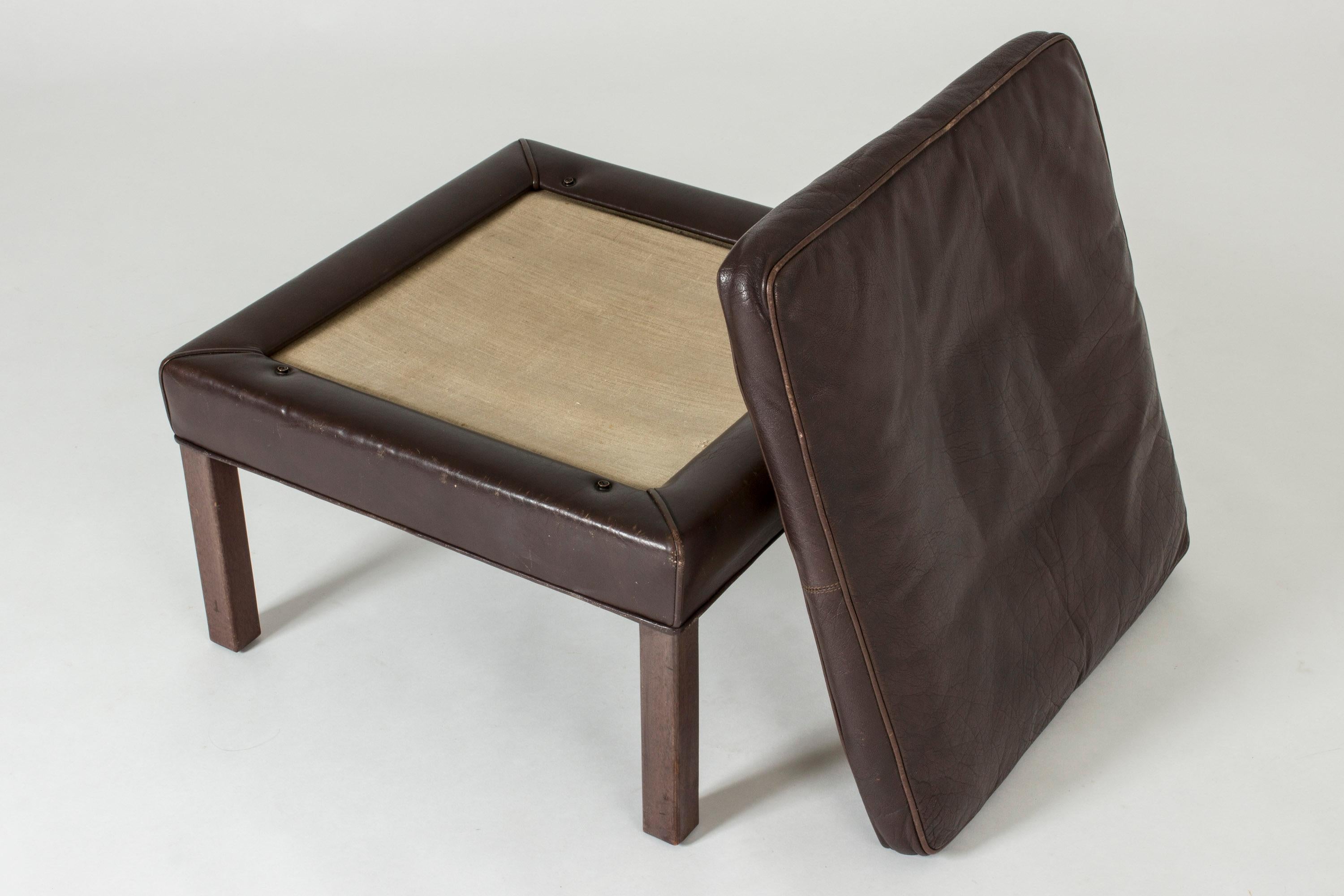 Danish Brown Leather Ottoman by Børge Mogensen for Fredericia Stolefabrik, 1960s 1