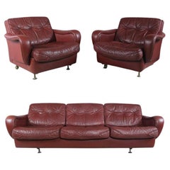 Canapé et fauteuils en cuir brun danois par Madsen & Schubell, années 1970
