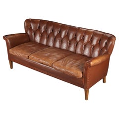Antique Danish Brown Leather Sofa