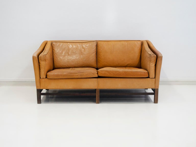 Danish Brown Leather Two Seat Sofa For Sale at 1stDibs | brown leather two seater  sofa, two seat leather couch, danish sofa