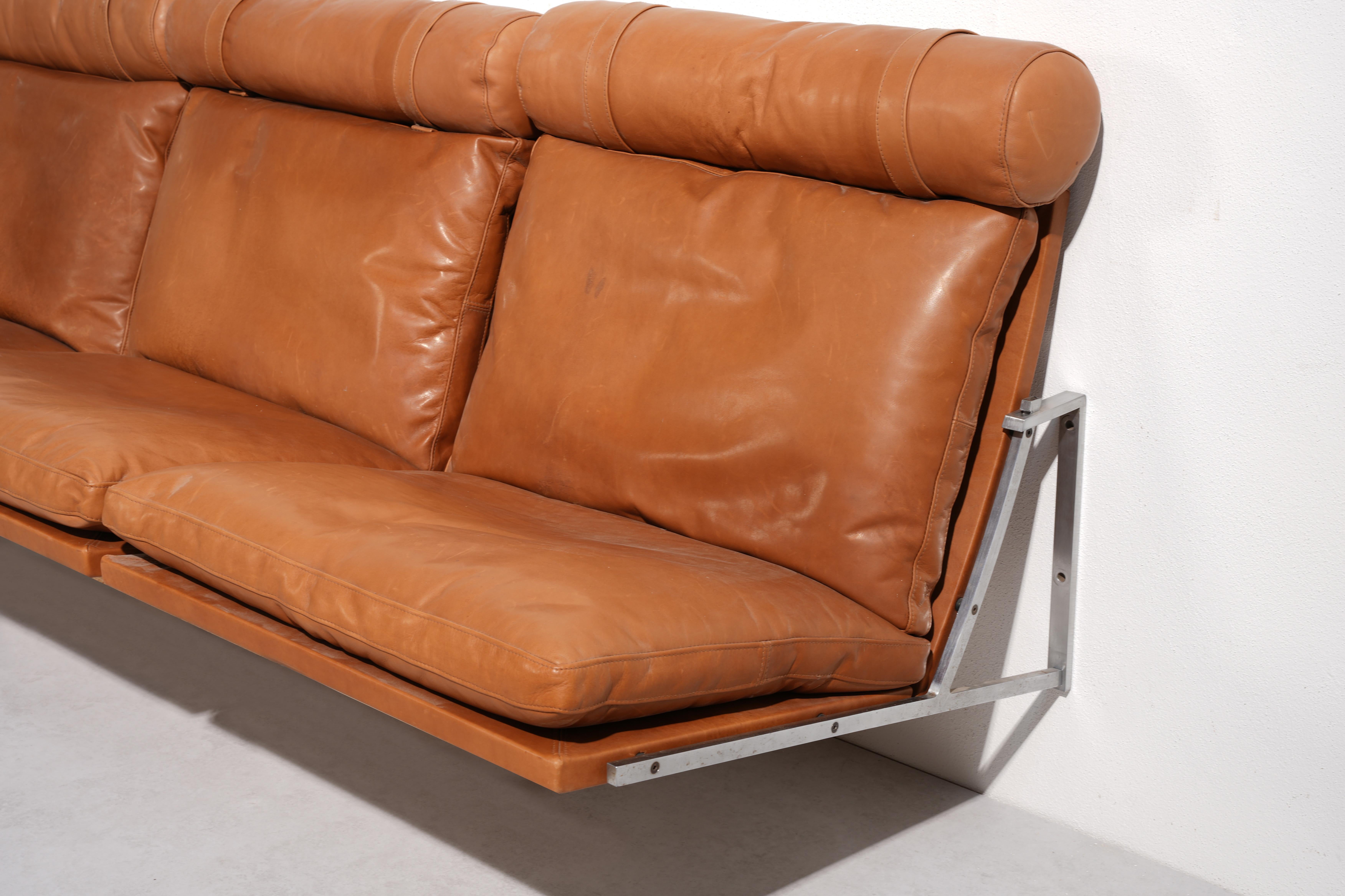 Danish Brown Leather Wall-Mounted Sofa by Fabricius / Kastholm, 1960ies For Sale 4