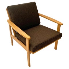 Danish Brown Wool And Beech Lounge Armchair Mid Century Chair 1970s