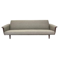 Canapé danois en laine brune et teck 3 4 double sofabed Mid Century 1960s