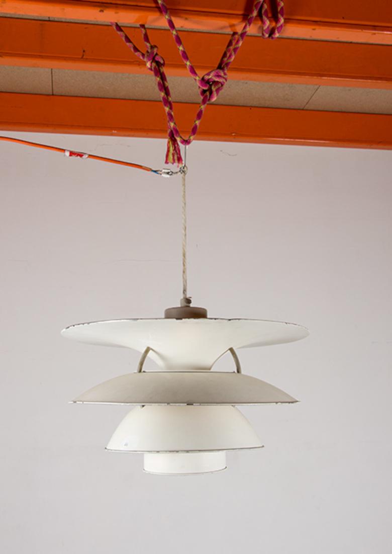 Scandinavian Modern Danish brushed metal pendant light, model PH 6 ½ -6V by Poul Henningsen. For Sale