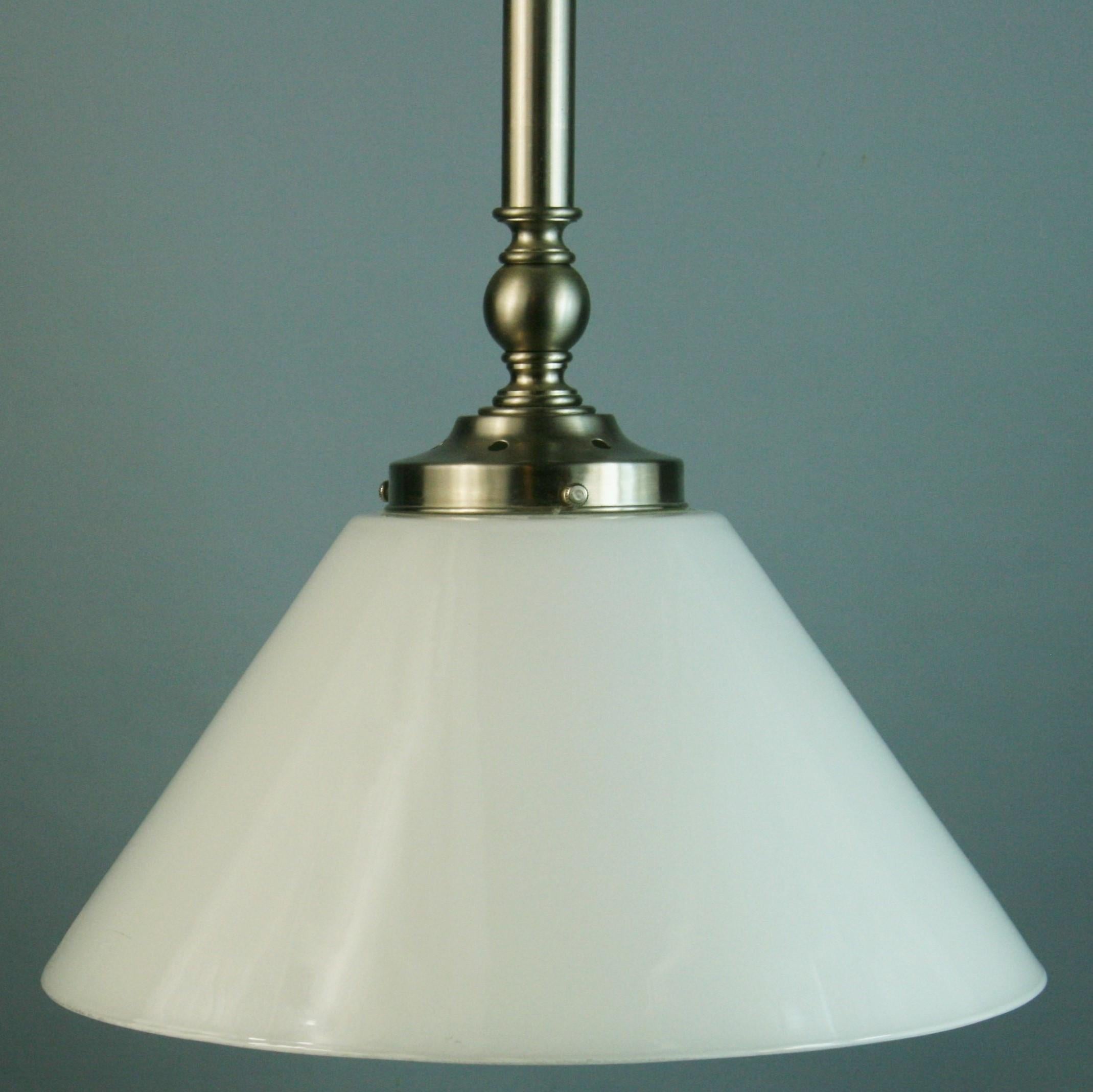 Late 20th Century Danish White Glass and Brushed Nickel Pendant Light ( 2 available) For Sale