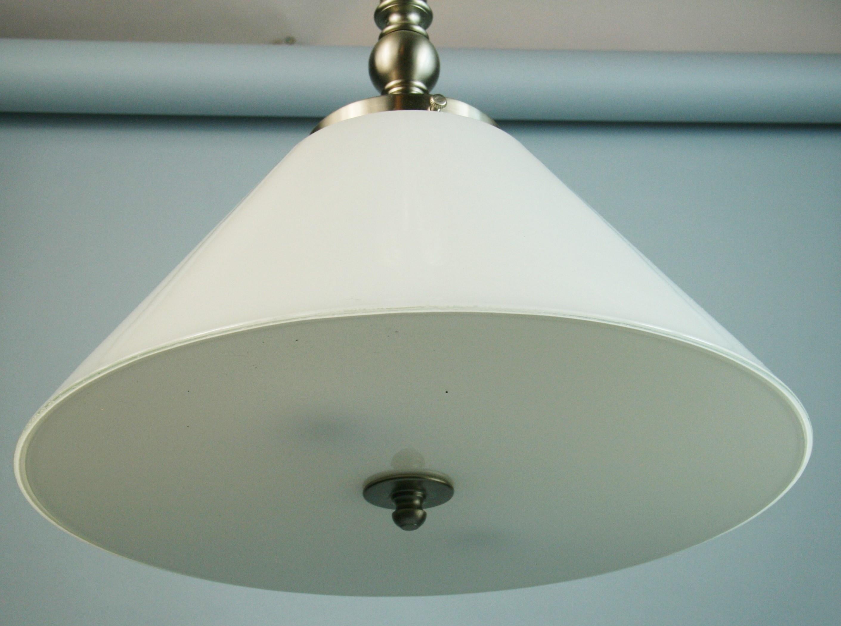 Danish White Glass and Brushed Nickel Pendant Light ( 2 available) For Sale 1