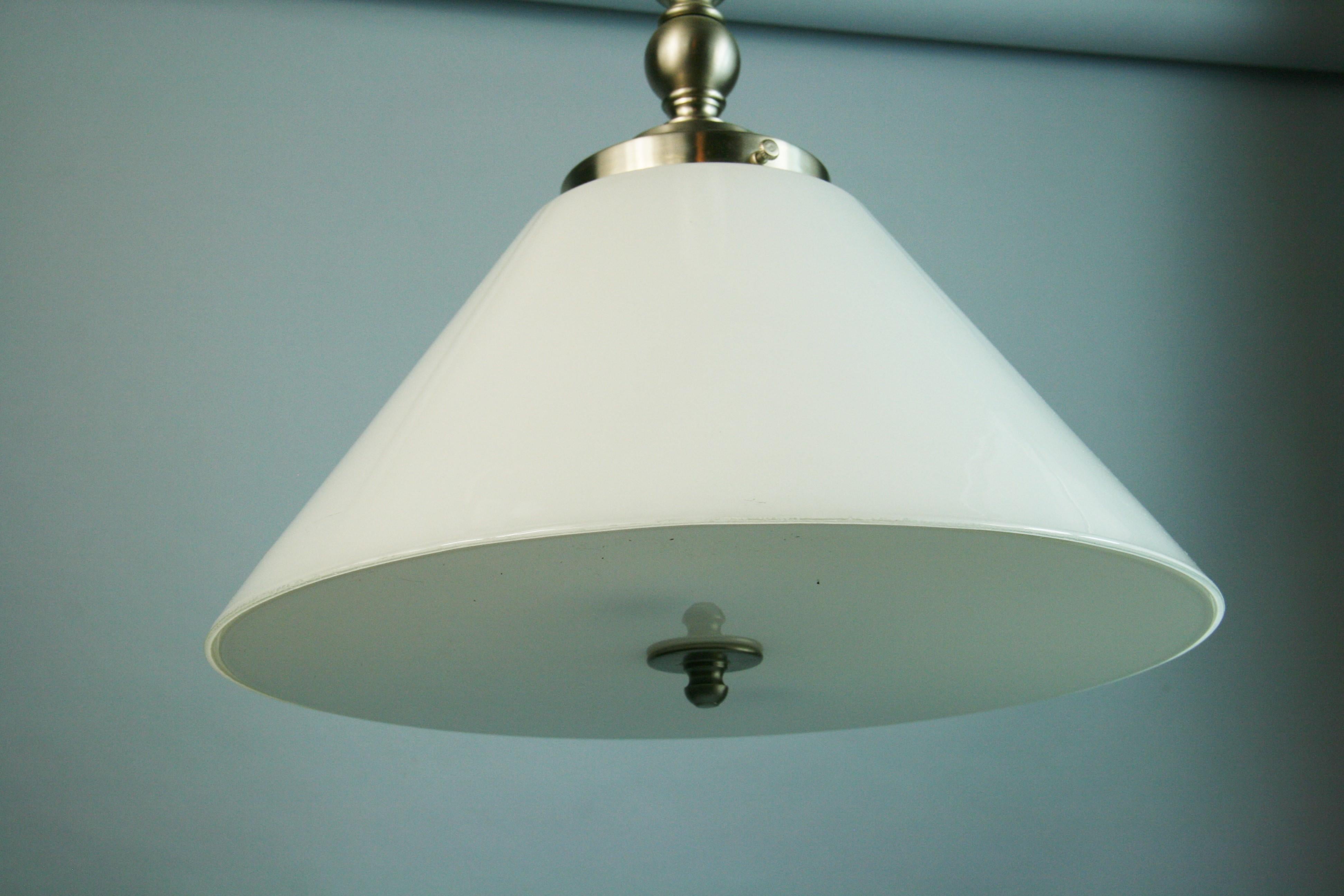 Danish White Glass and Brushed Nickel Pendant Light ( 2 available) For Sale 2