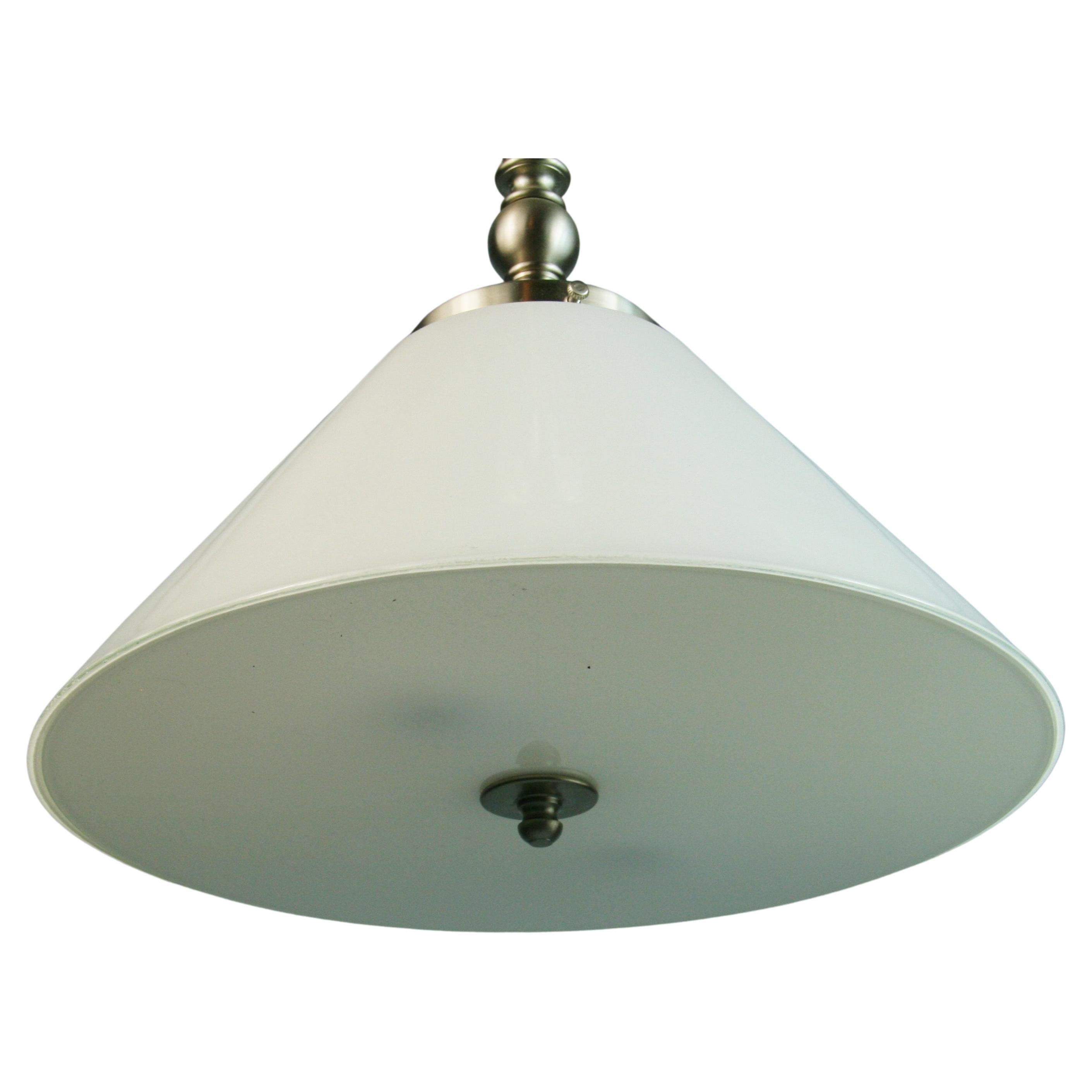 Danish White Glass and Brushed Nickel Pendant Light ( 2 available) For Sale