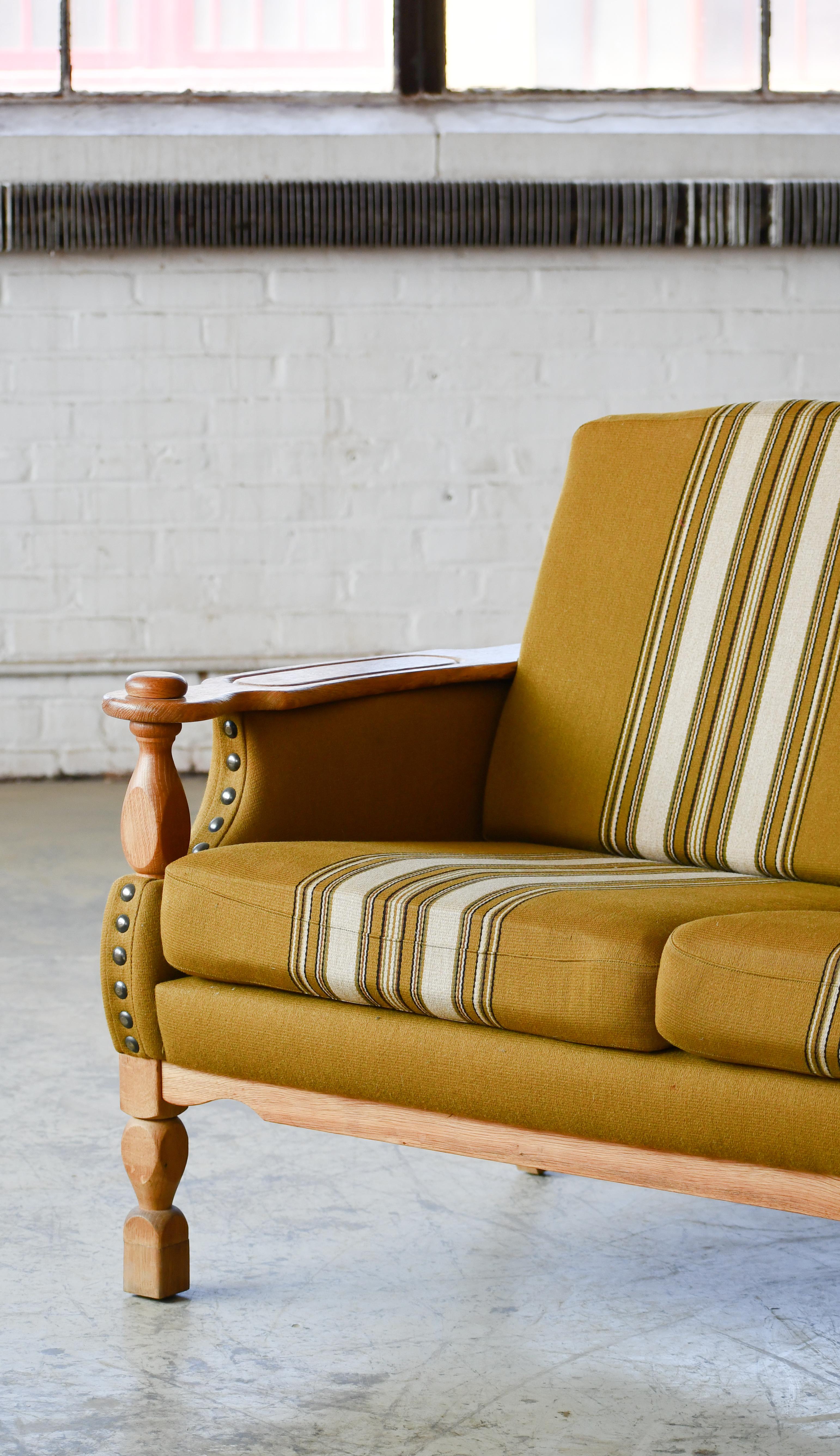 Danish Brutalist 3-Seater Sofa in Solid Oak attributed to Henry Kjærnulf, 1960s For Sale 5