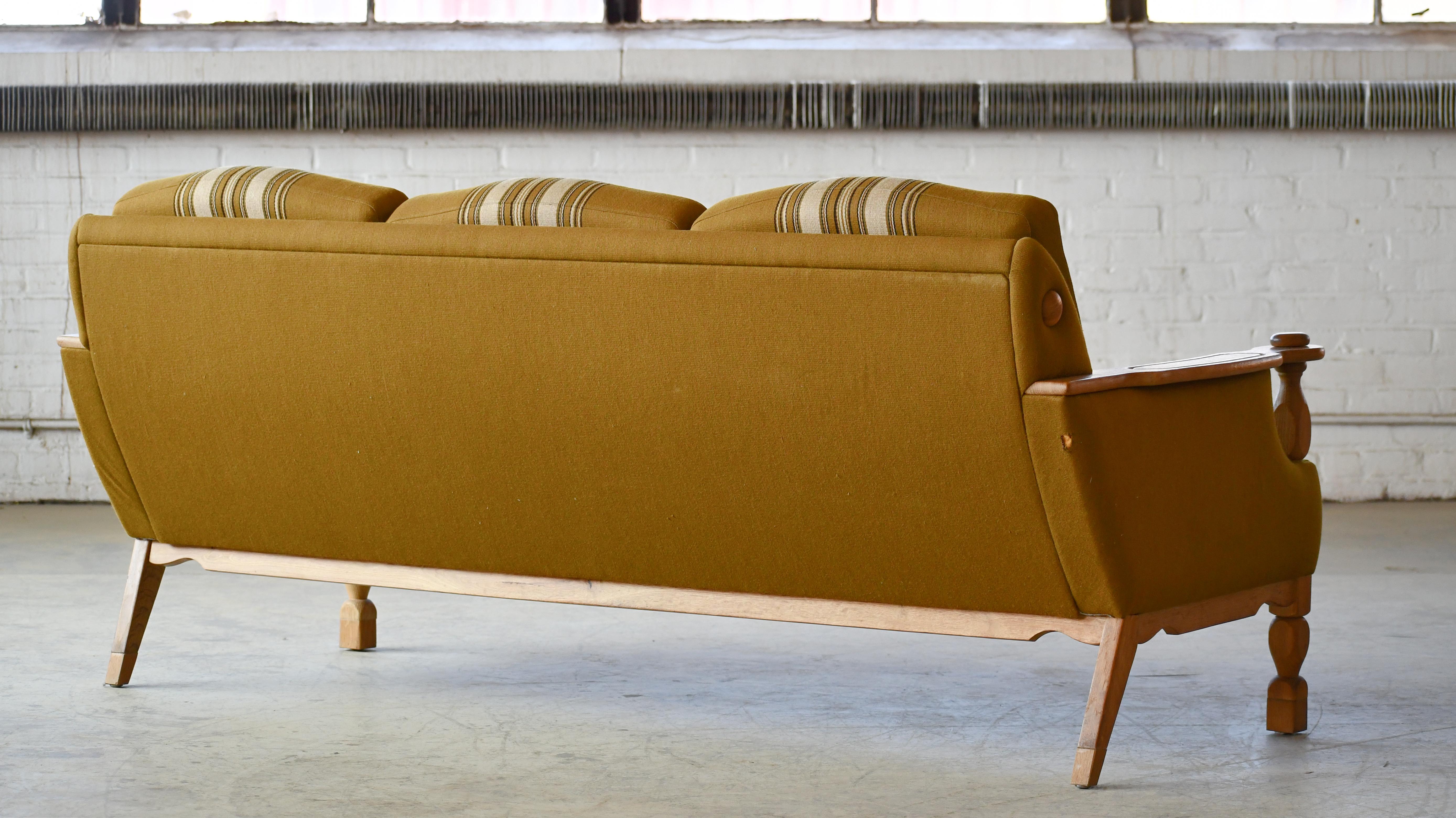 Danish Brutalist 3-Seater Sofa in Solid Oak attributed to Henry Kjærnulf, 1960s For Sale 6