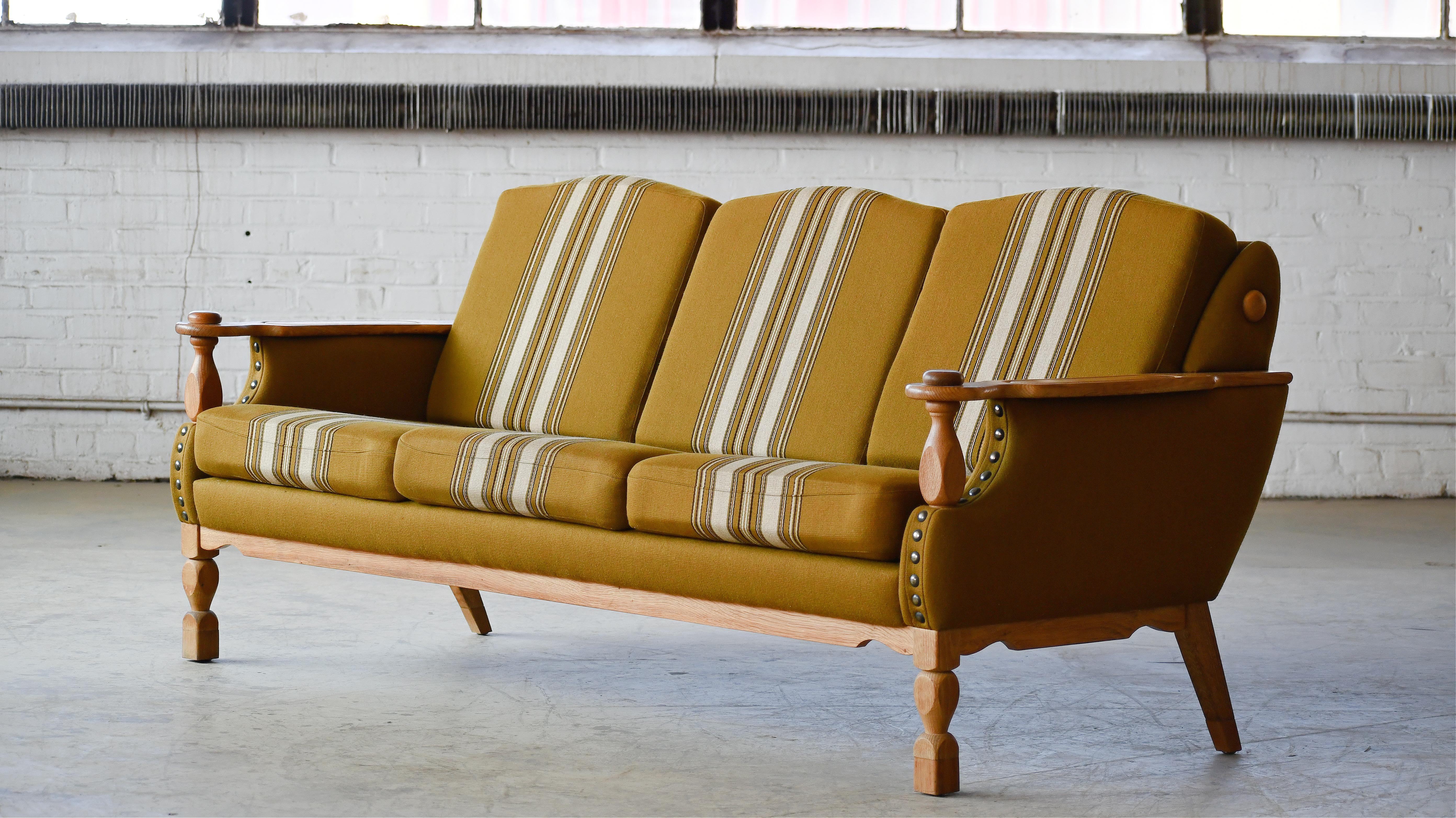 Mid-20th Century Danish Brutalist 3-Seater Sofa in Solid Oak attributed to Henry Kjærnulf, 1960s For Sale