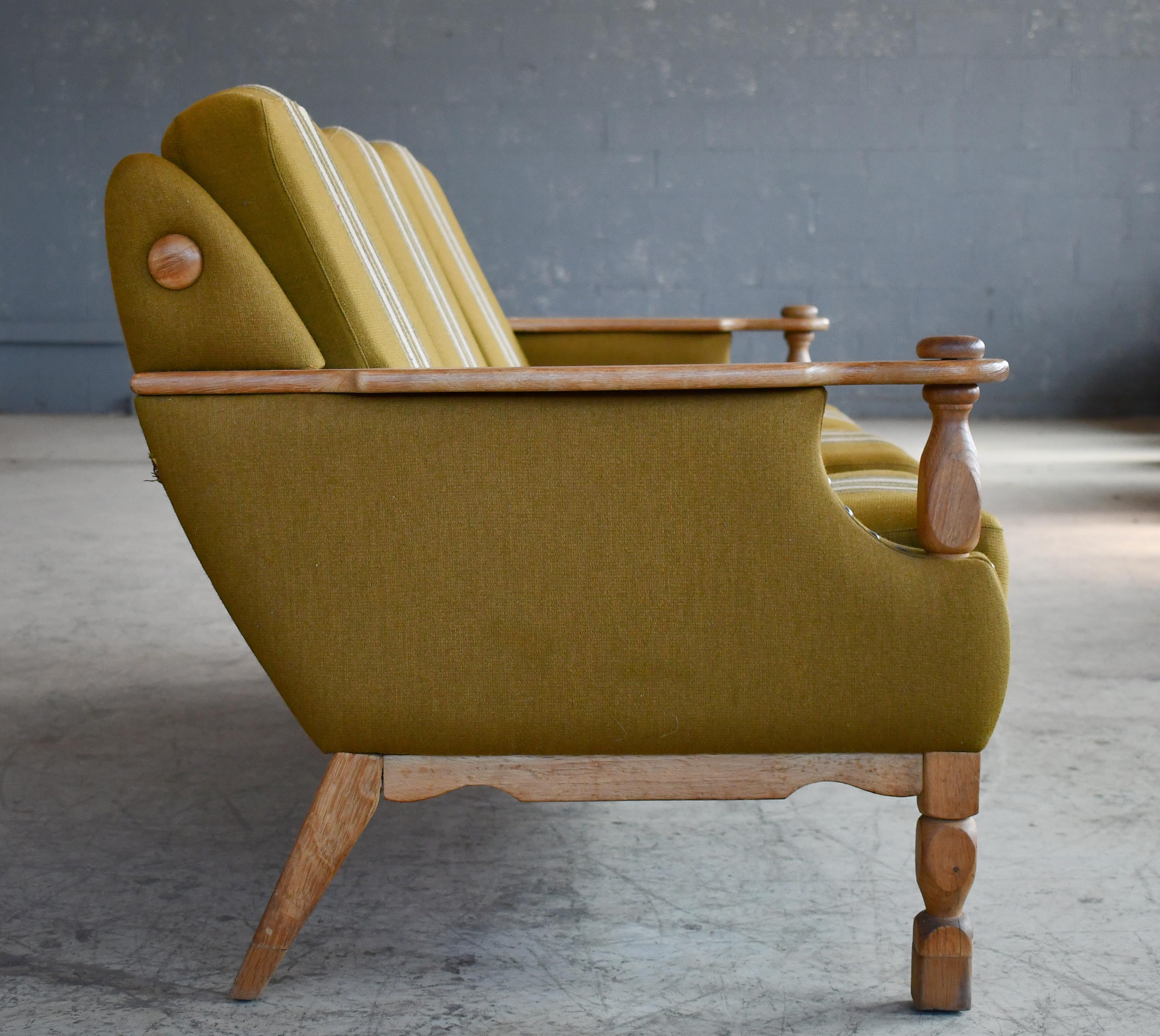 Danish Brutalist 3-Seater Sofa in Solid Oak attributed to Henry Kjærnulf, 1960s For Sale 1