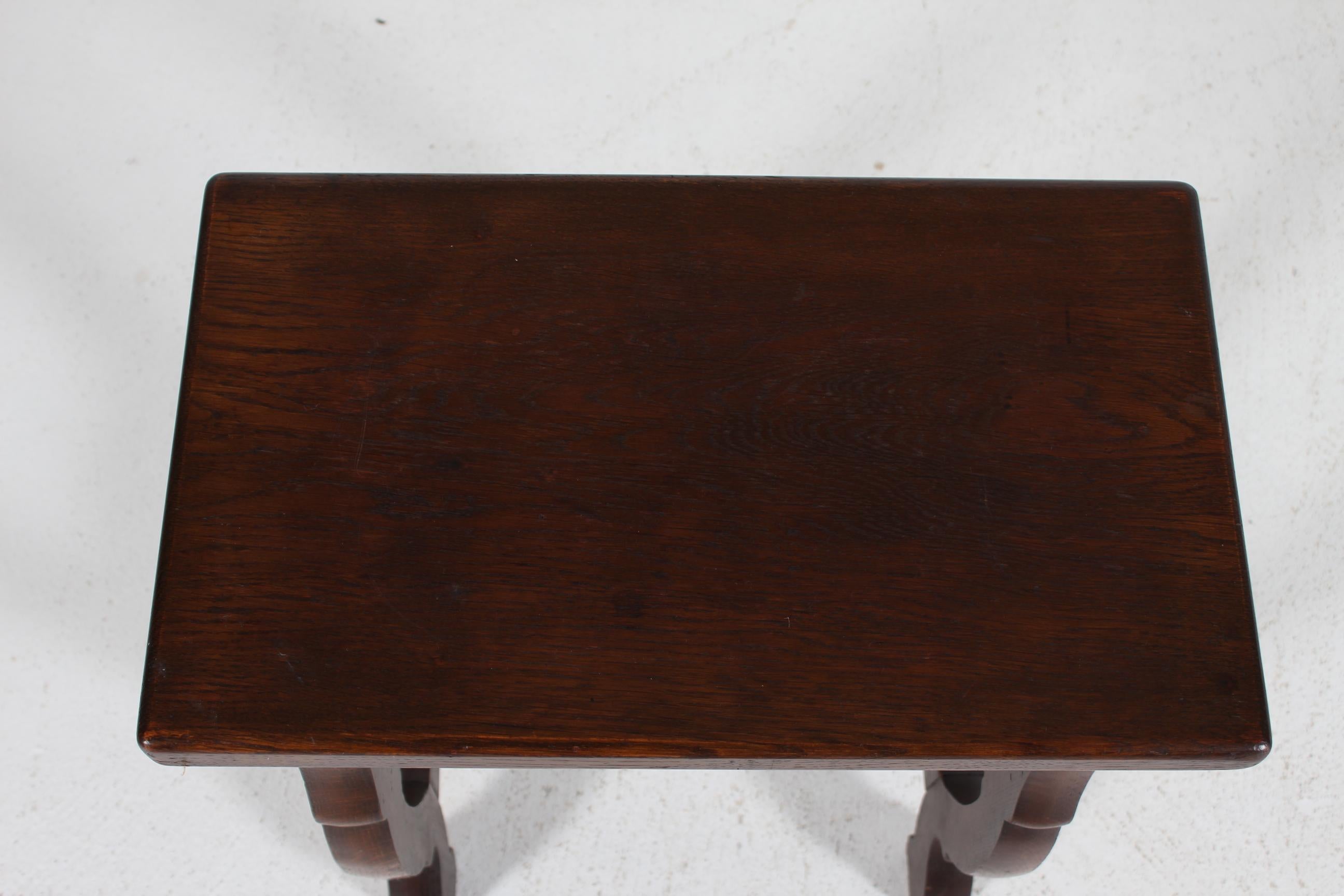 Danish Brutalist Barok Vintage Small Side Table of Dark Stained Solid ...