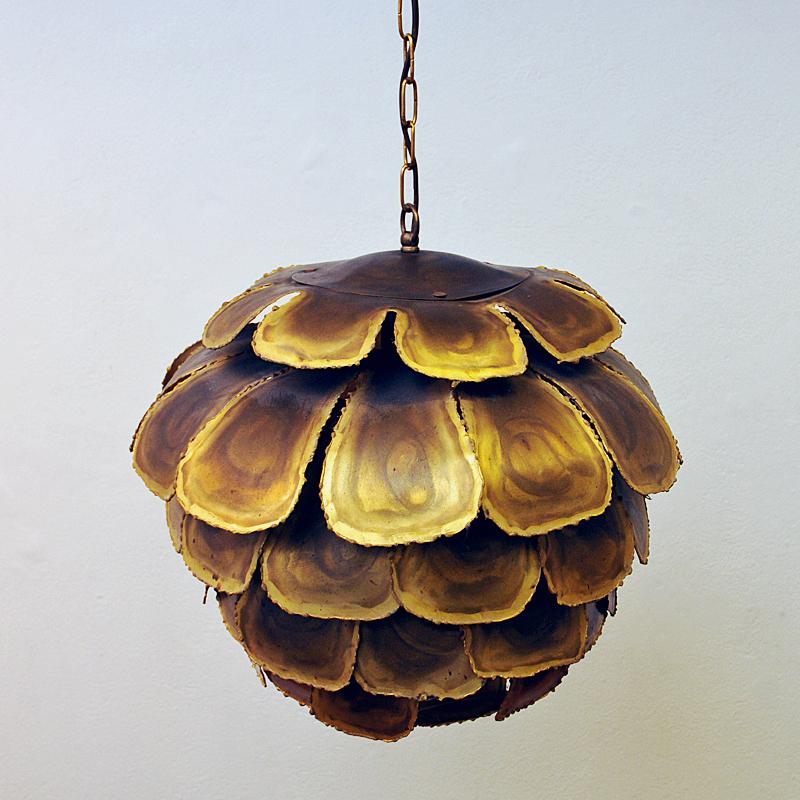 Danish Brutalist Brass Ceiling Lamp Artichoke by Svend Aage Holm-sørensen 1960s 4