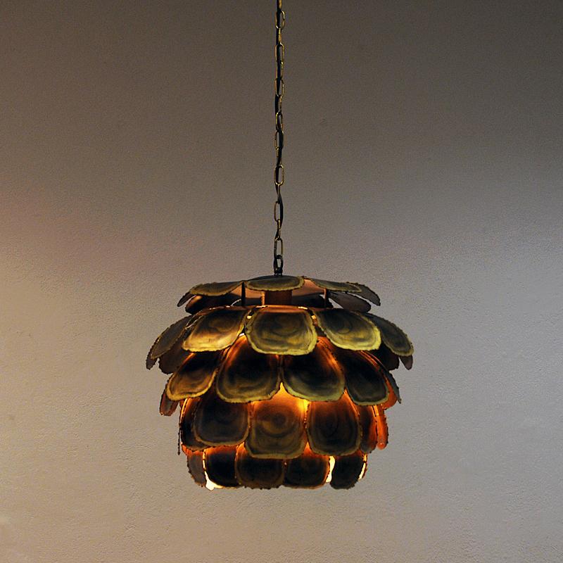 Scandinavian Modern Danish Brutalist Brass Ceiling Lamp Artichoke by Svend Aage Holm-sørensen 1960s