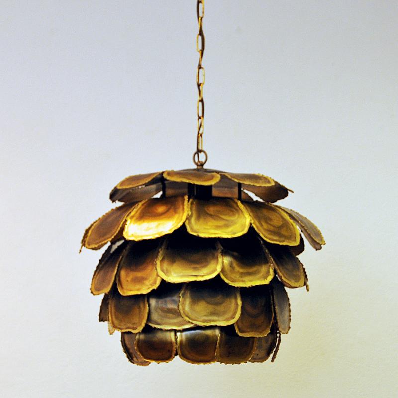 Brushed Danish Brutalist Brass Ceiling Lamp Artichoke by Svend Aage Holm-sørensen 1960s