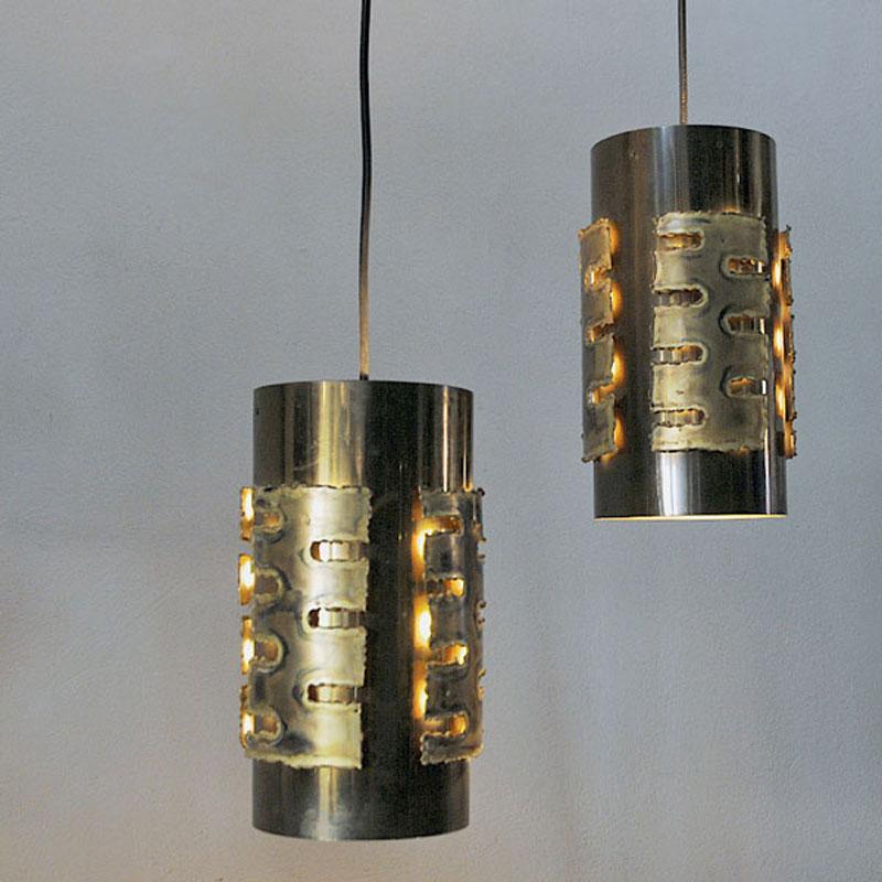 Scandinavian Modern Danish Brutalist Brass cylinder pendants by Svend Aage Holm-Sørensen 1960s For Sale