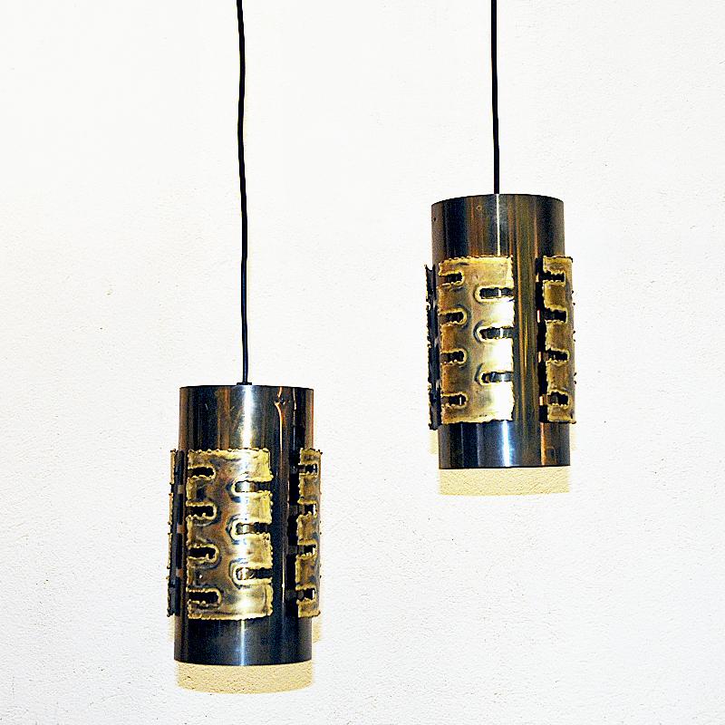 Danish Brutalist Brass cylinder pendants by Svend Aage Holm-Sørensen 1960s In Good Condition For Sale In Stockholm, SE