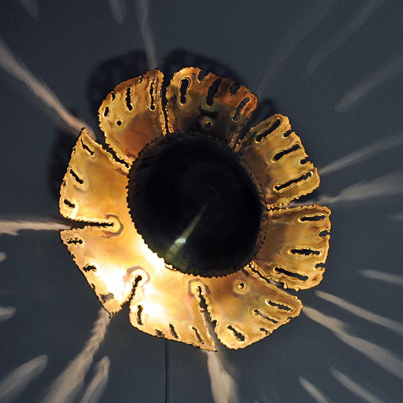 Brushed Danish Brutalist Brass Flower wall lamp by Svend Aage Holm-Sørensen 1960s