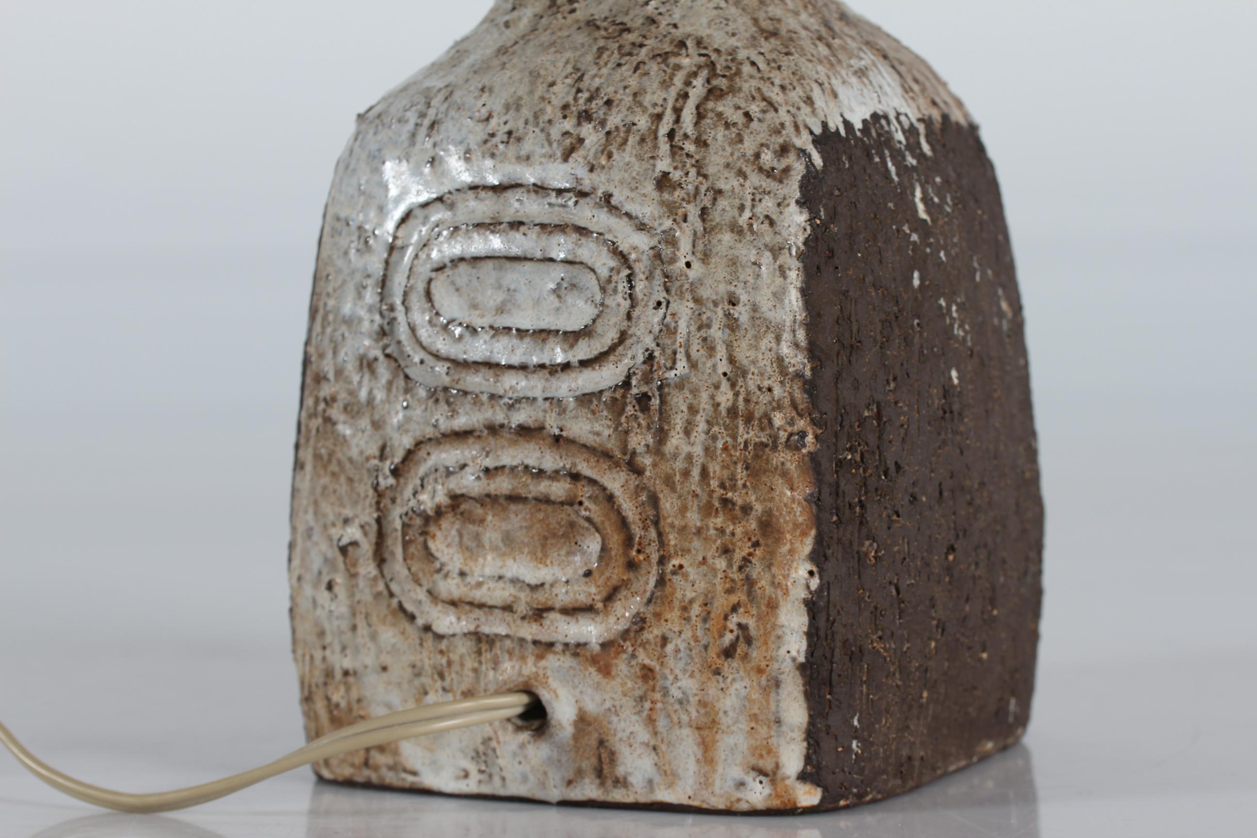 Danish Brutalist by Artist Sejer Ceramic Table Lamp with Brown Glaze Unica 1970s For Sale 3