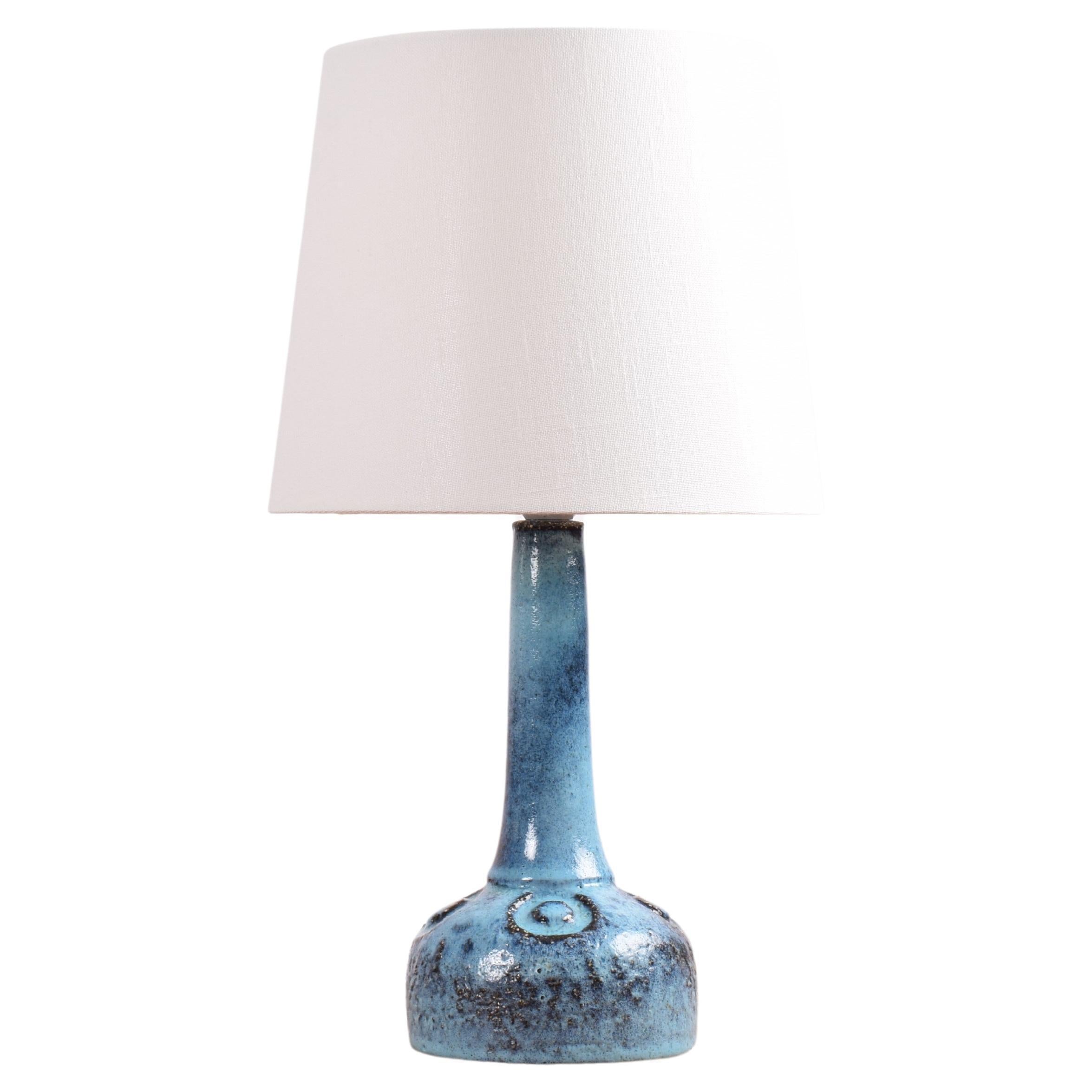 Danish Brutalist Ceramic Table Lamp Bright Blue by Sejer Unic, Mid-Century 1970s