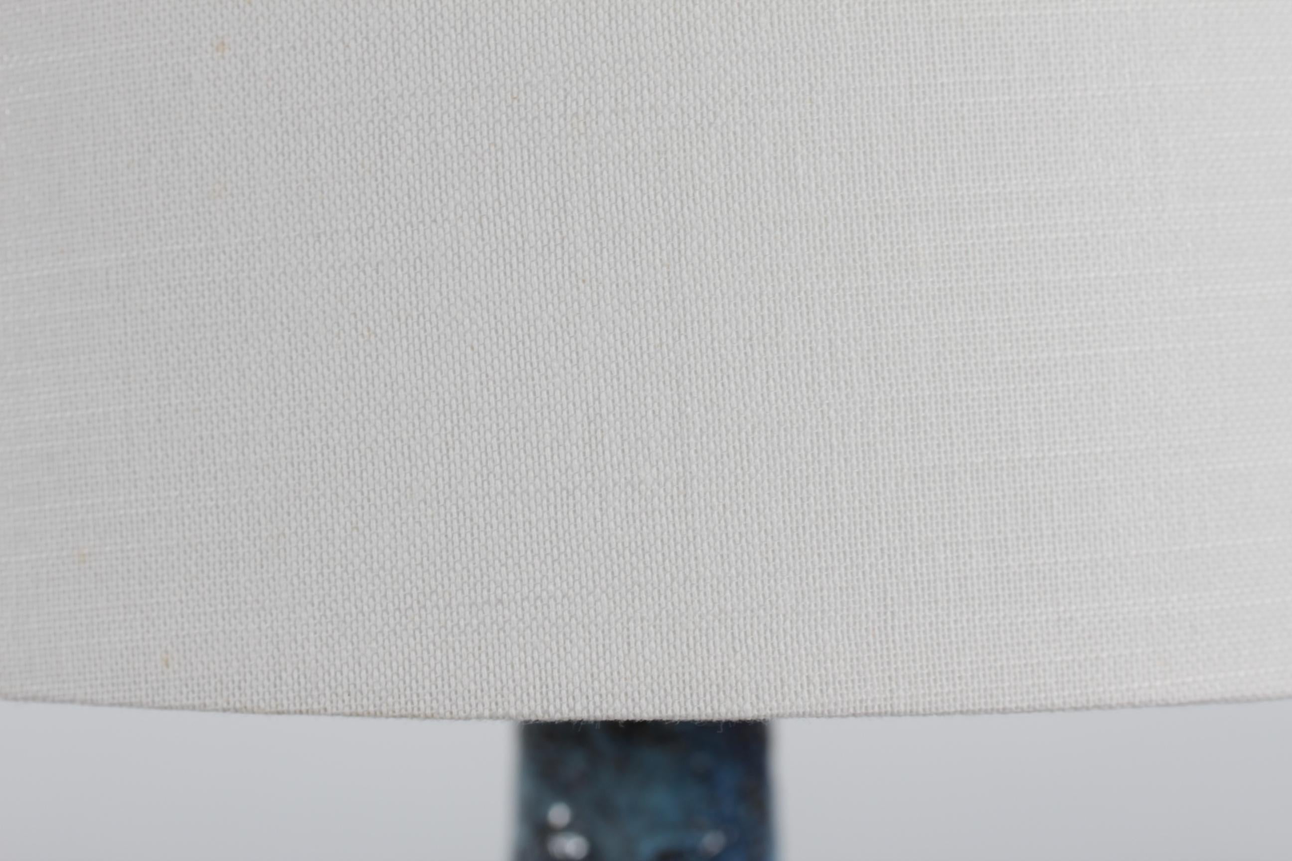 20th Century Danish Brutalist Ceramic Table Lamp by Artist Sejer with Blue Glaze Unica 1970s For Sale