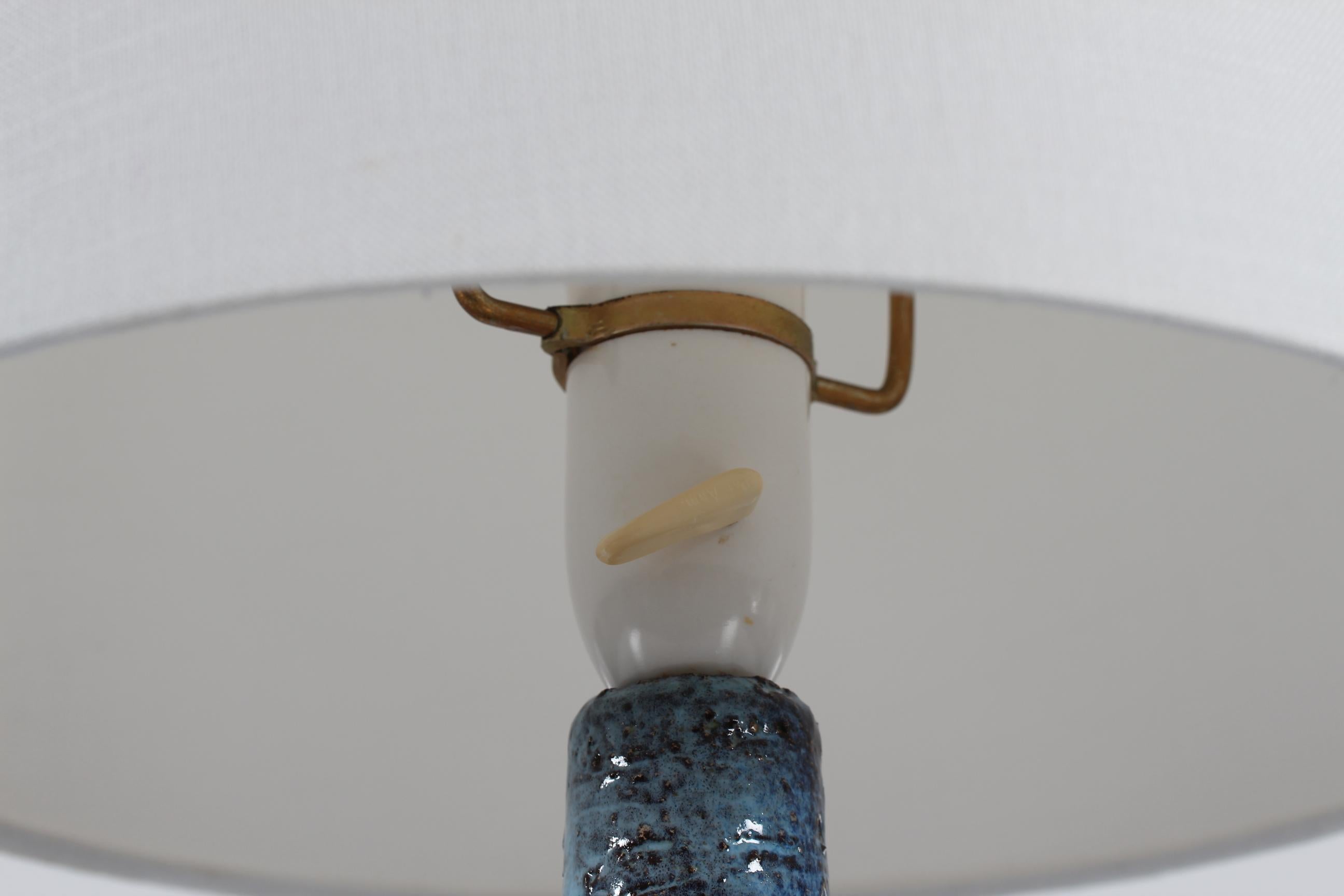 Danish Brutalist Ceramic Table Lamp by Artist Sejer with Blue Glaze Unica 1970s For Sale 3