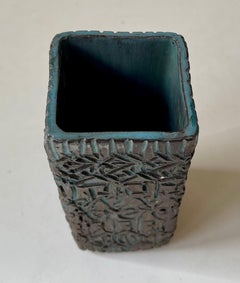 Danish Brutalist Ceramic Vase w. Petrol Blue Glaze by Hanne Grabow for Gratia