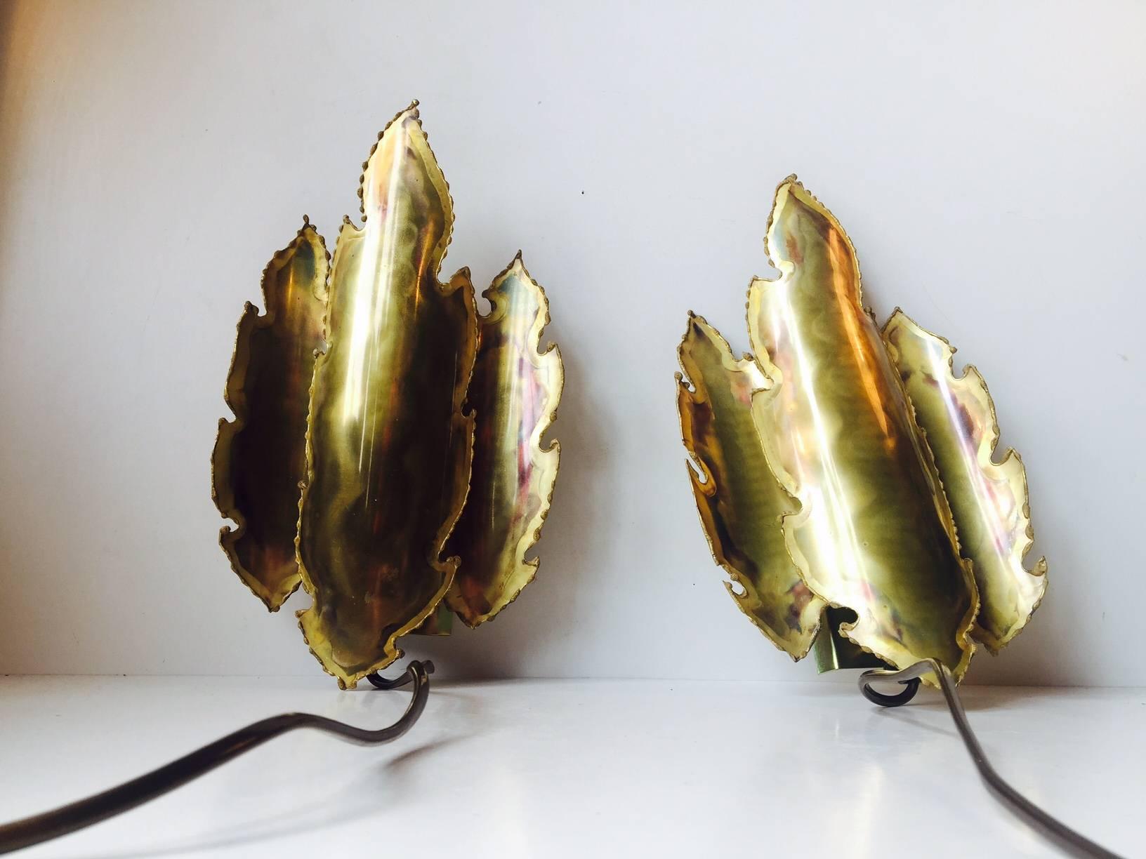 Mid-20th Century Danish Brutalist 'Flame' Sconces in Brass by Svend Aage Holm-sørensen