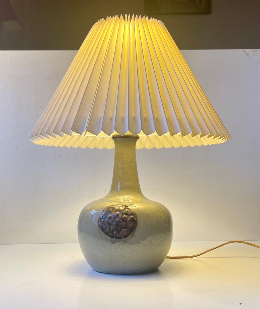 Danish Brutalist Glazed Stoneware Table Lamp by Knabstrup, 1970s For Sale 8