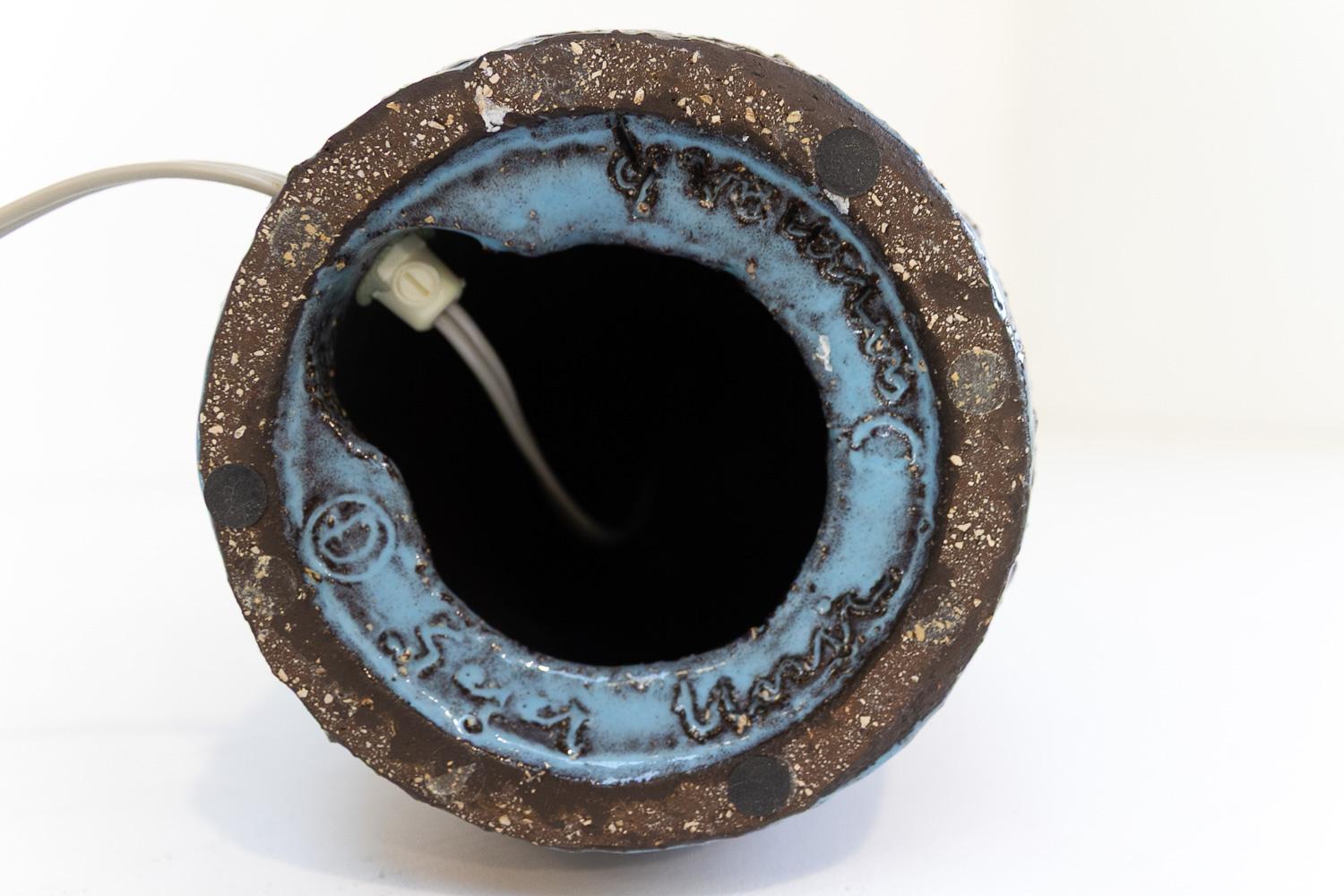 Danish Brutalist Handmade Stoneware Table Lamp by Sejer, 1970s. For Sale 4