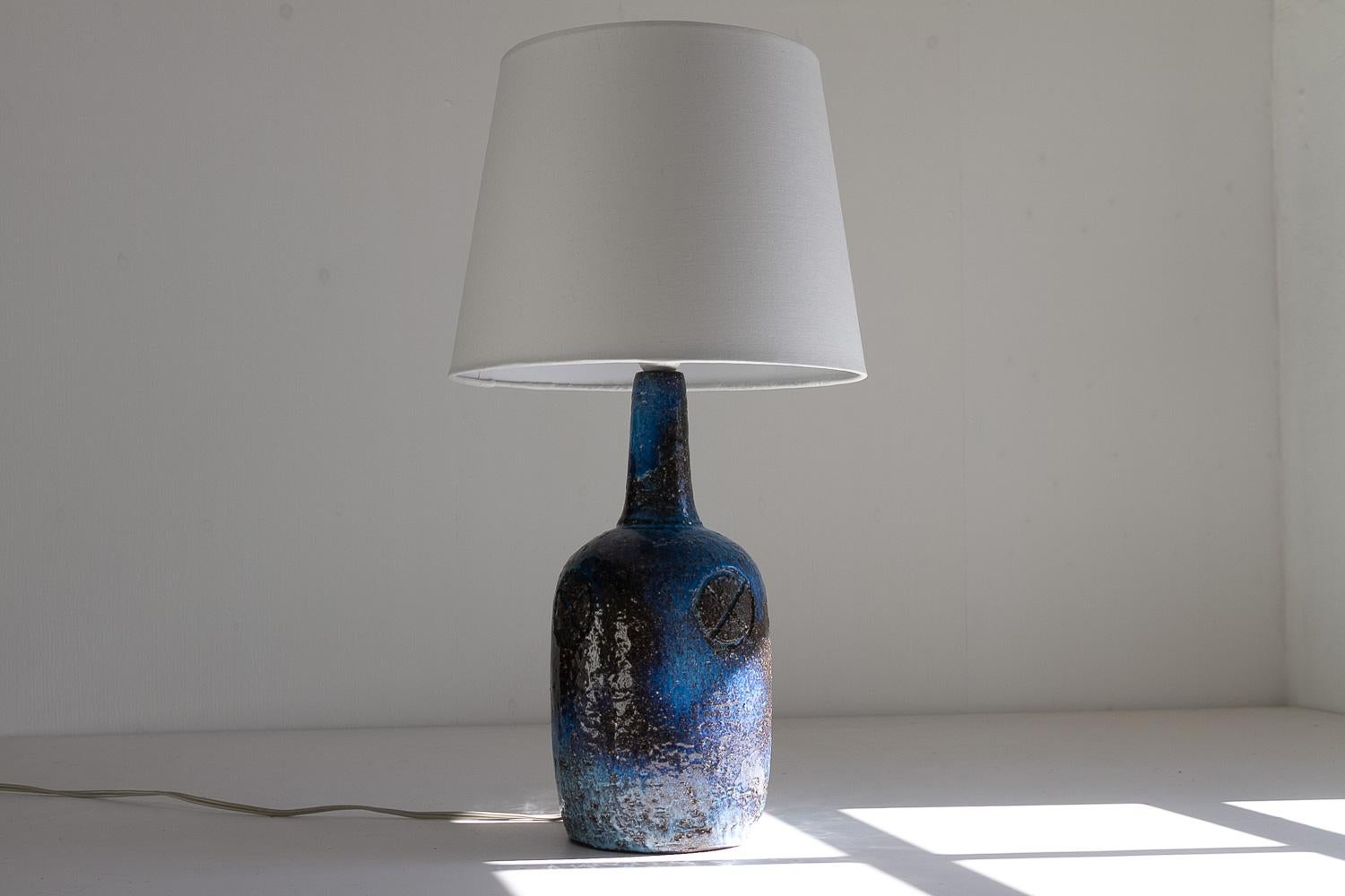 Danish Brutalist Handmade Stoneware Table Lamp by Sejer, 1970s. For Sale 5